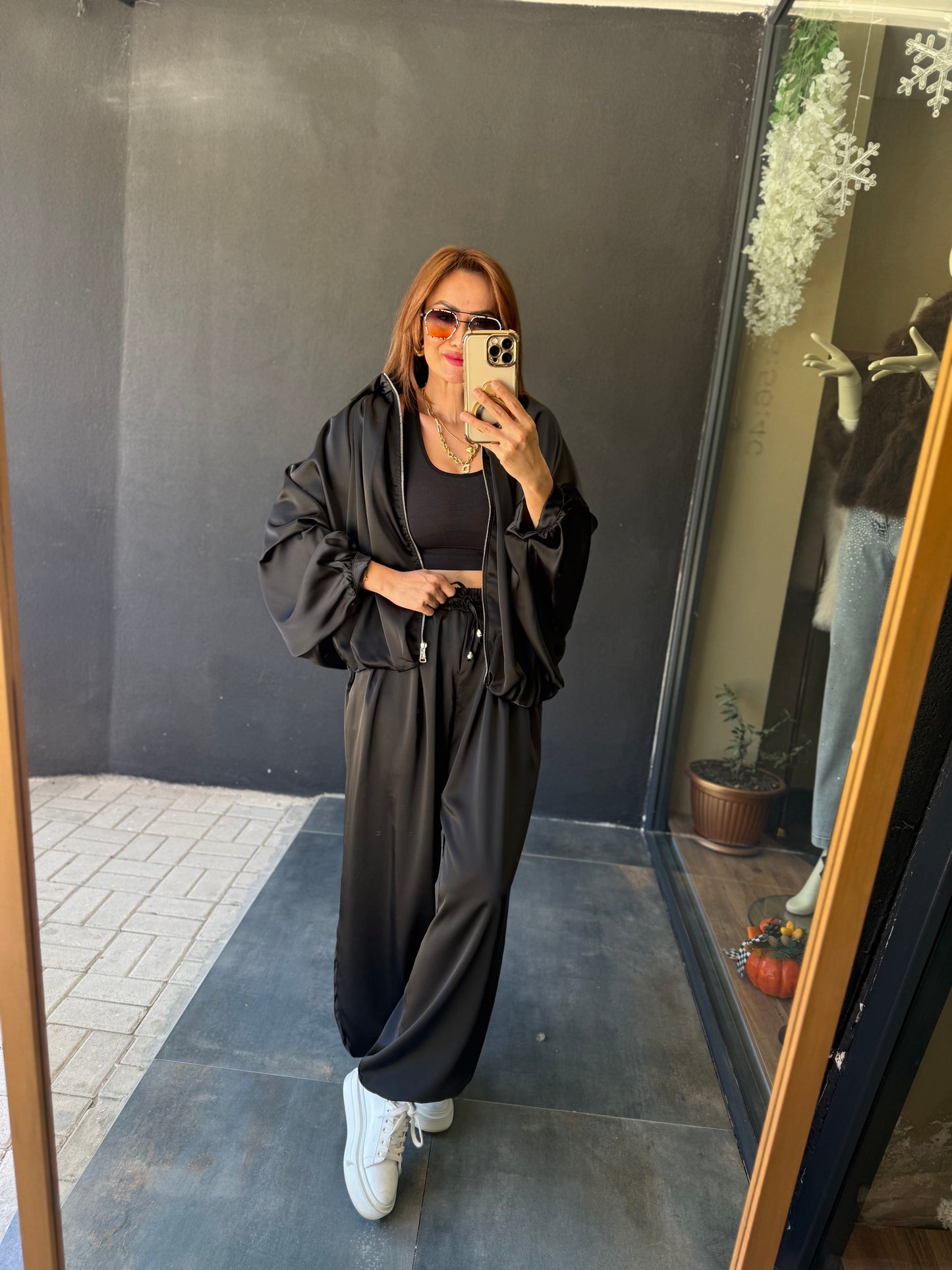 Cardinal Siyah Saten Bomber Takım