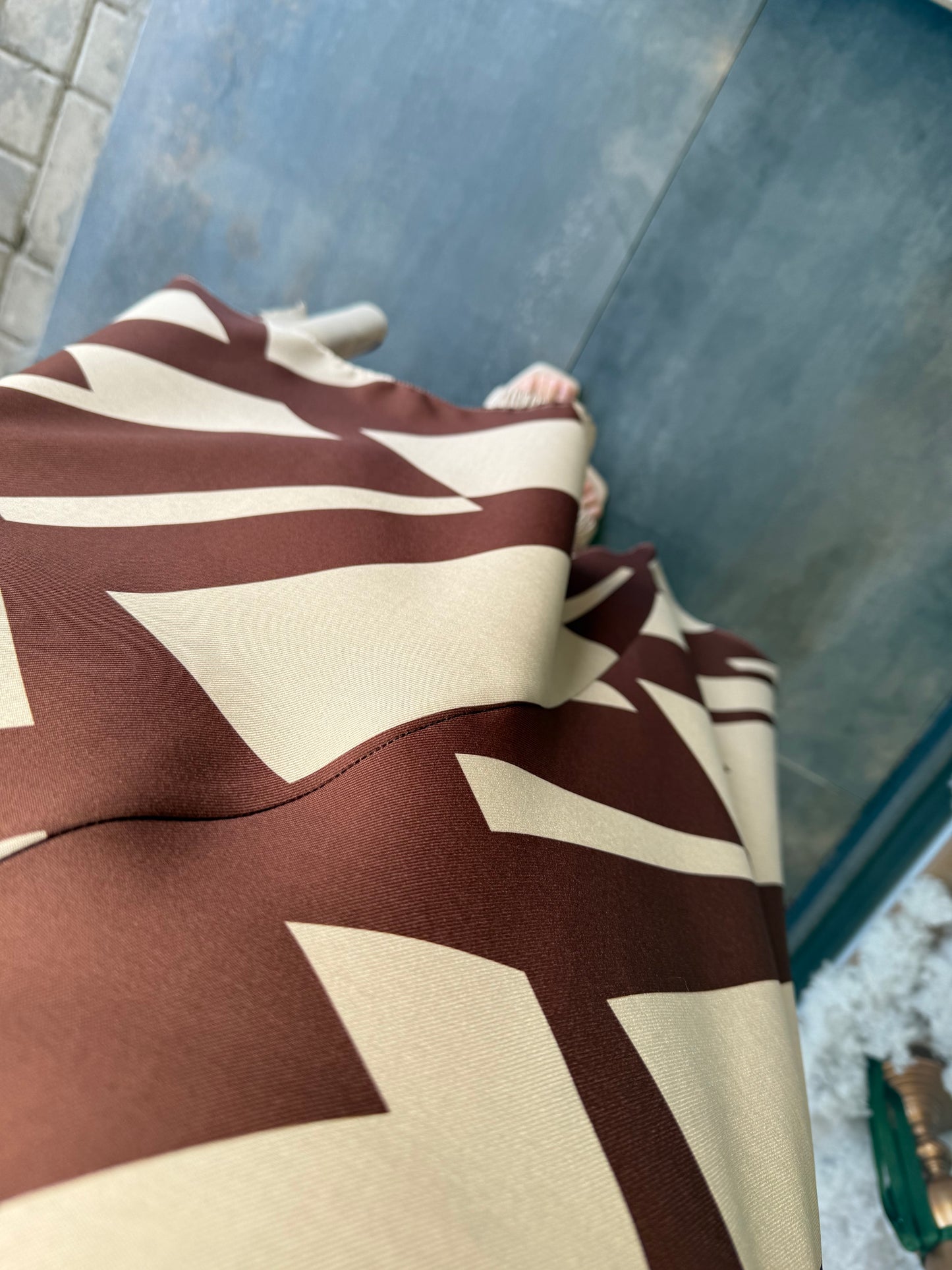 Alba Kahve Keten Midi Elbise