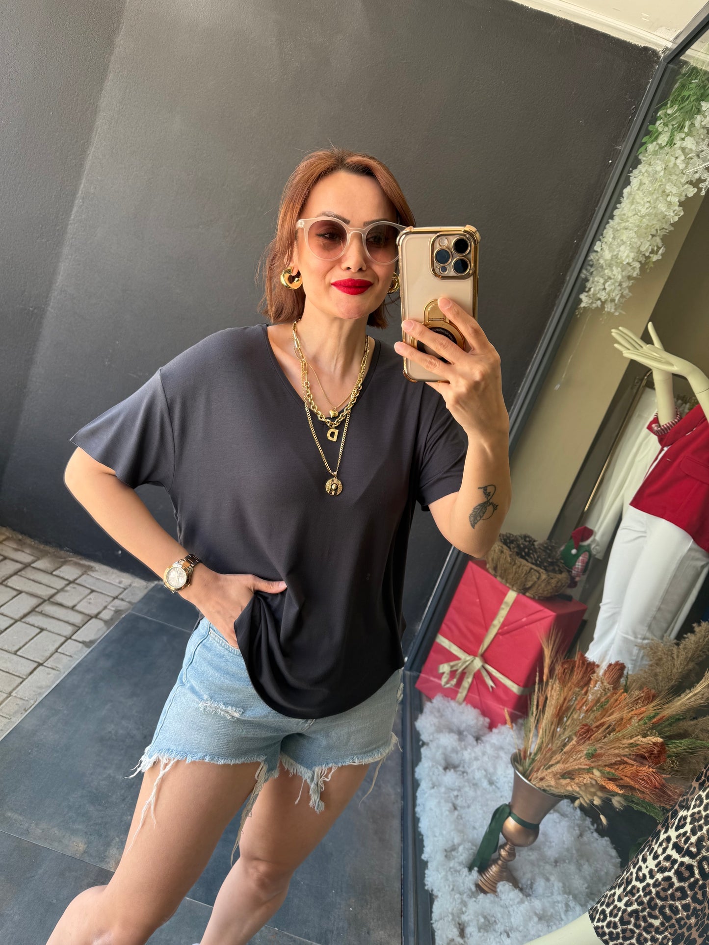 The Secret Antrasit Yuvarlak Yaka Basic