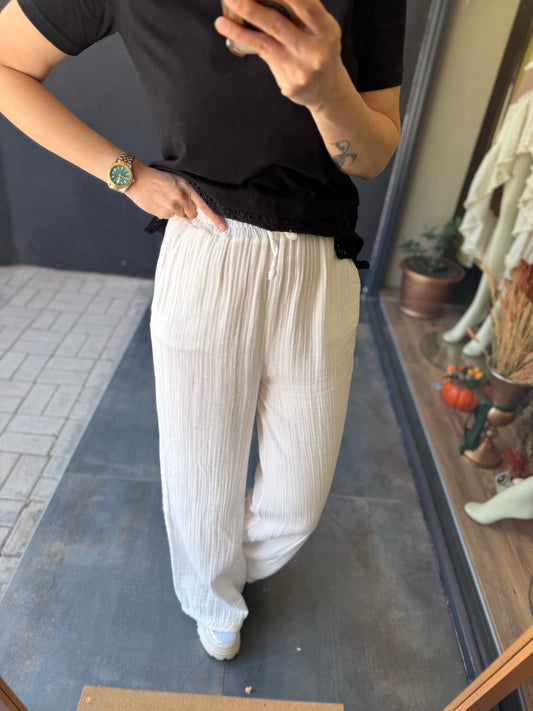 Bısou Beyaz Müslin Pantolon