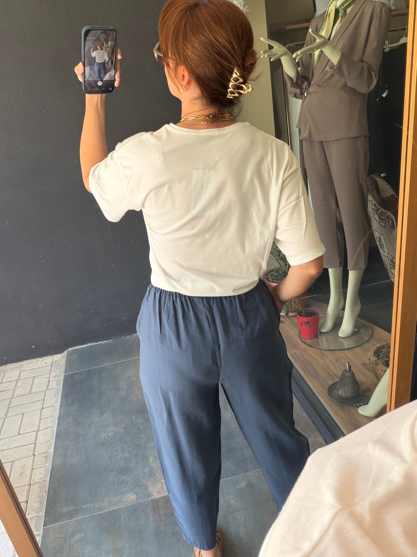Mavi Tensel Havuç Pantolon & T-Shirt Kombin