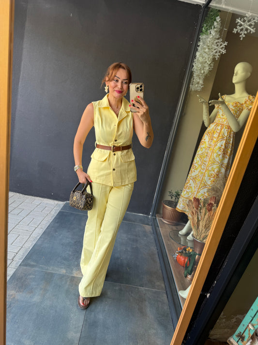 Hıty Sarı Jean Yelekli Takım