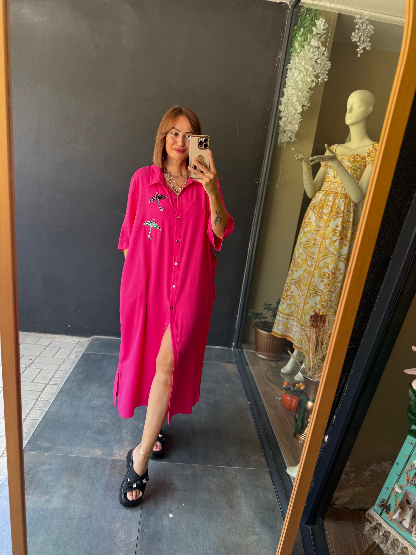 Osm Pembe Şemsiye Elbise/Tunik