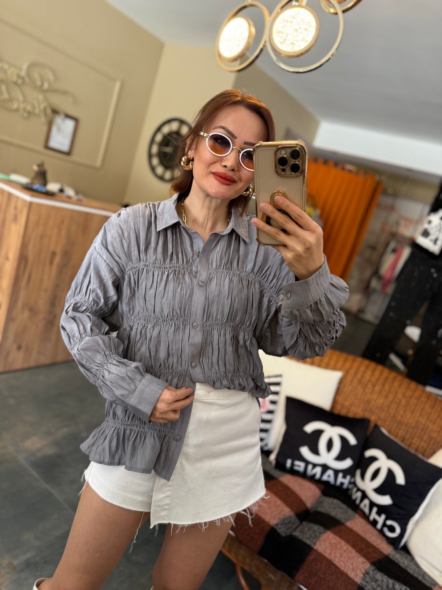 Massi Gri Bürümcük Gömlek