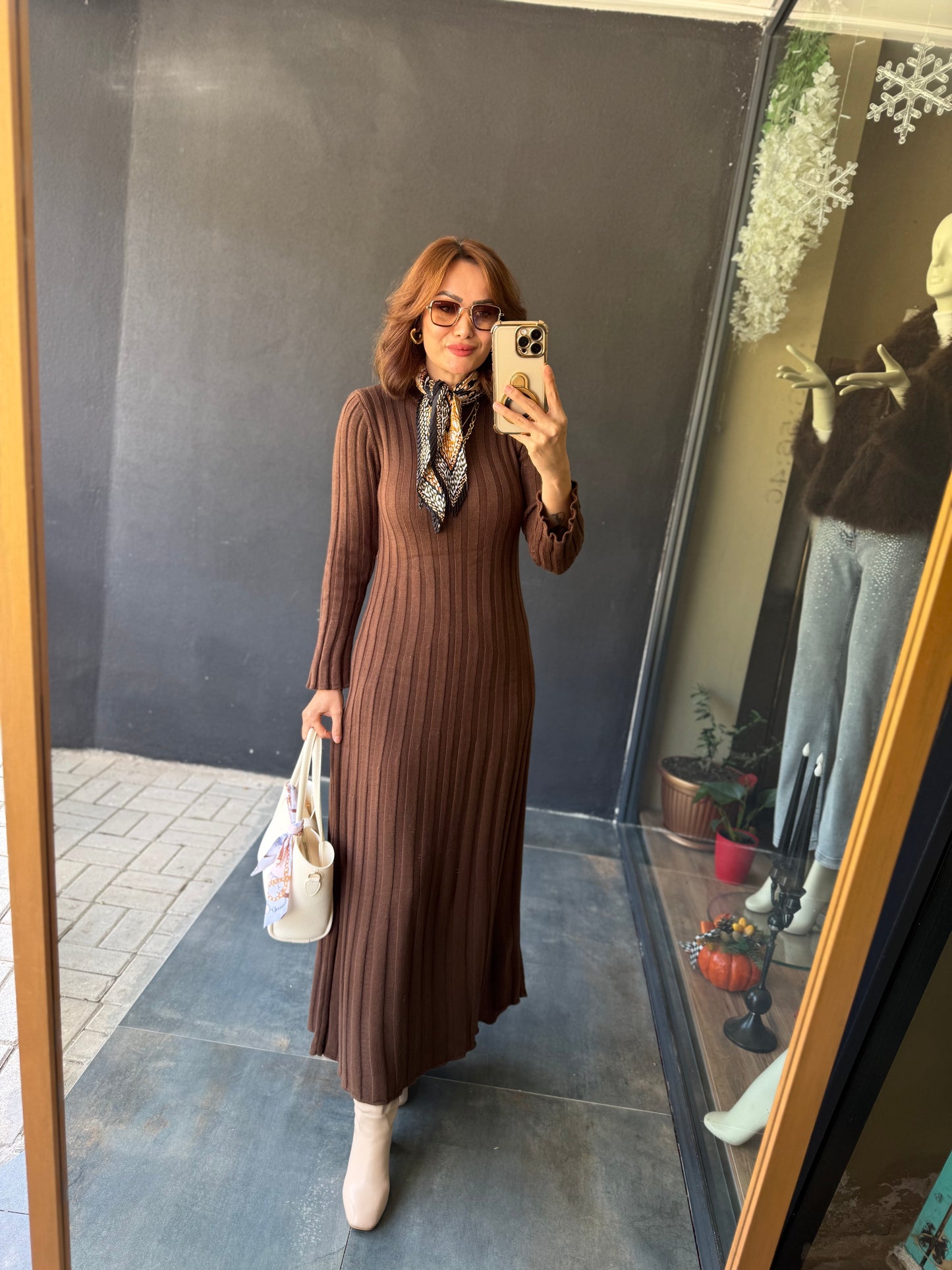 Lufi Maxi Kahve Elit Triko Elbise