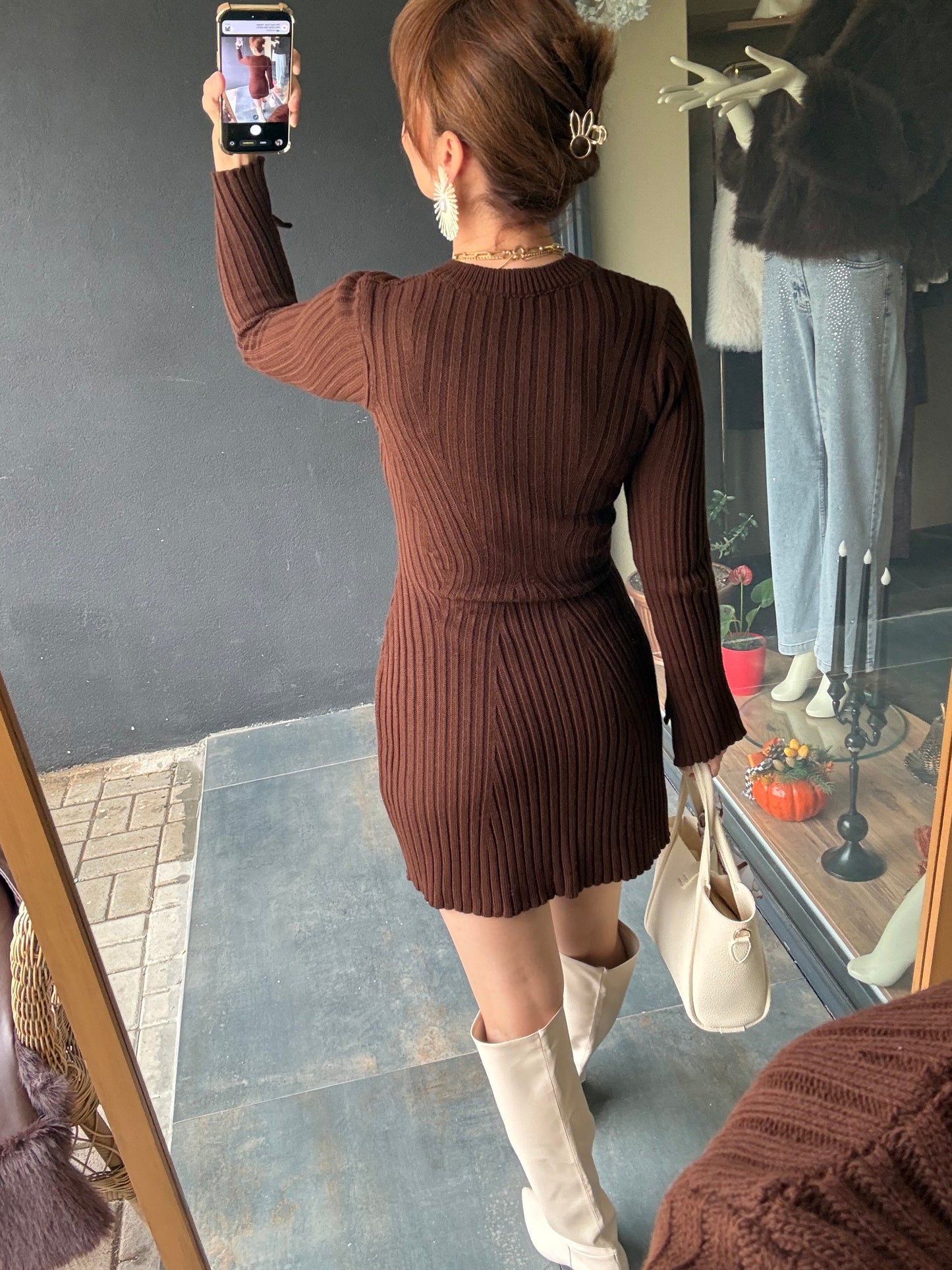 Silva Kahve Triko Elbise