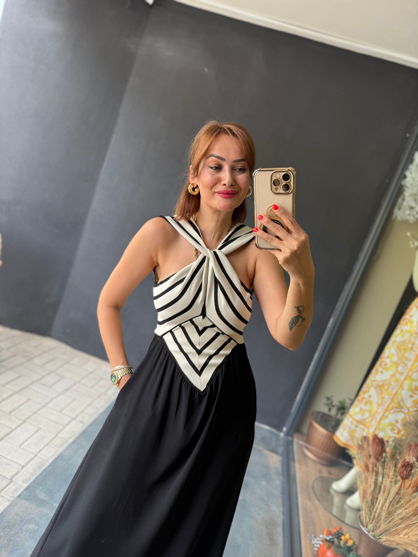 Elya Siyah Poplin Elbise