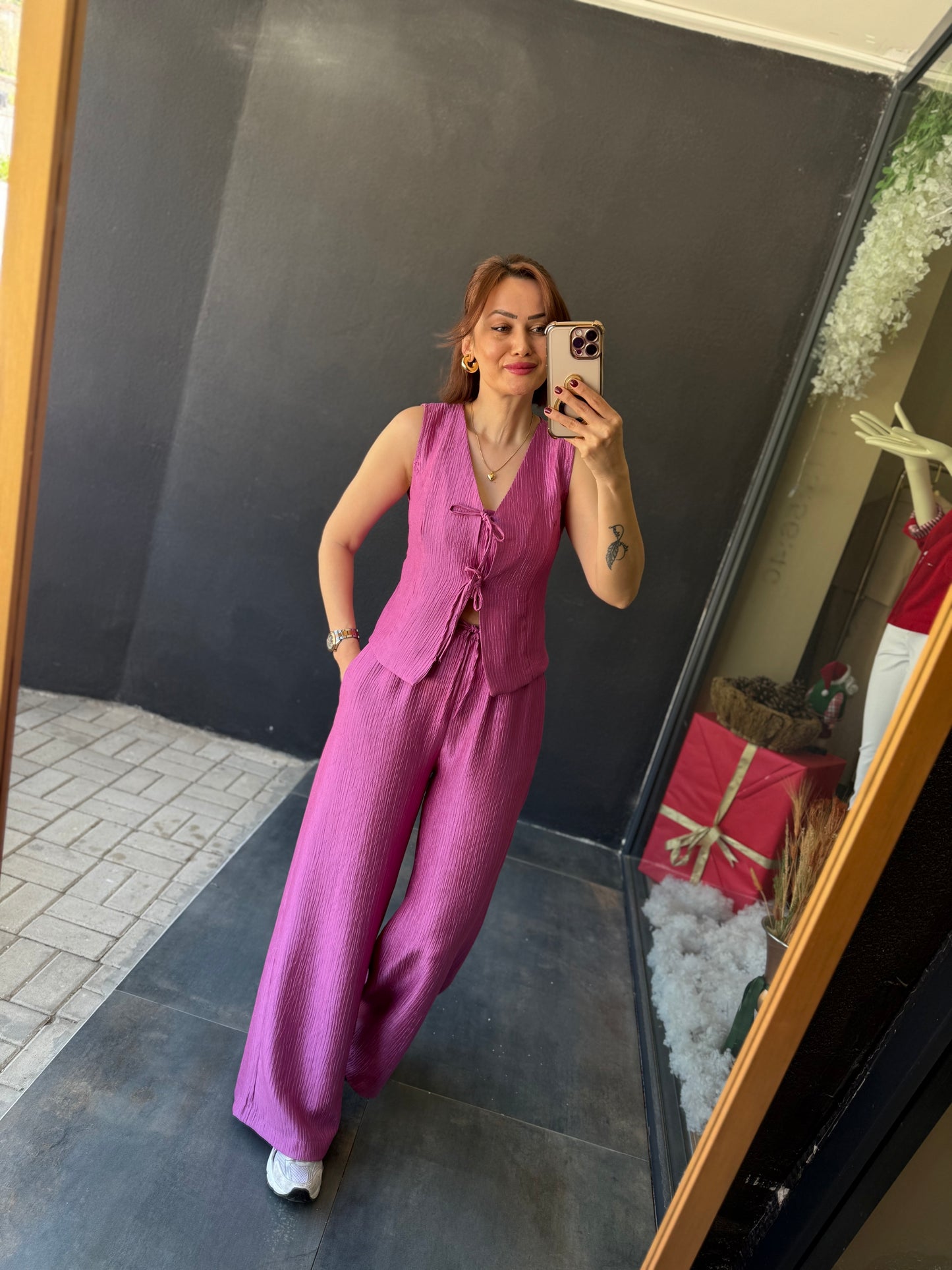 Melinda Lila Müslin Yelekli Takım