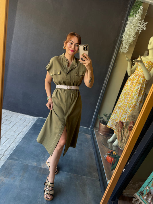 Puglia Haki Tensel Elbise