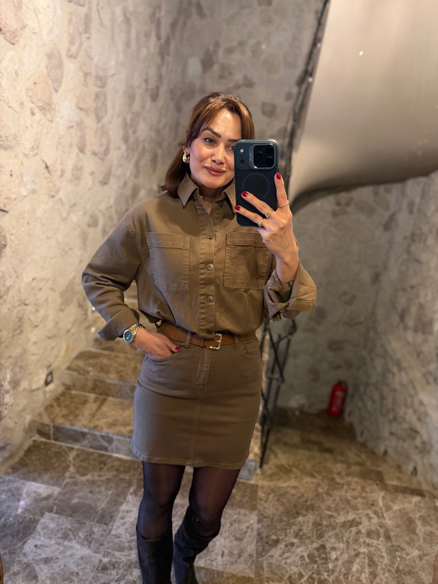 Xlove Nohut Rengi Toparlayıcı Jean Elbise