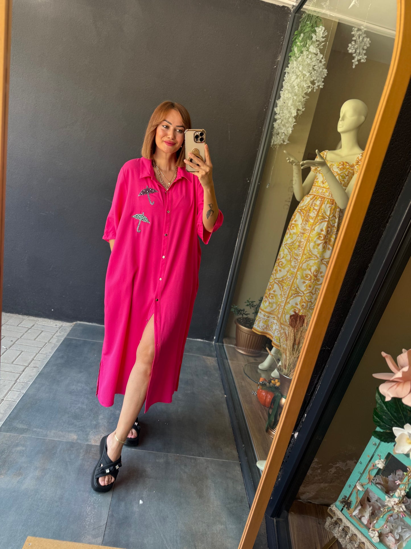 Osm Pembe Şemsiye Elbise/Tunik
