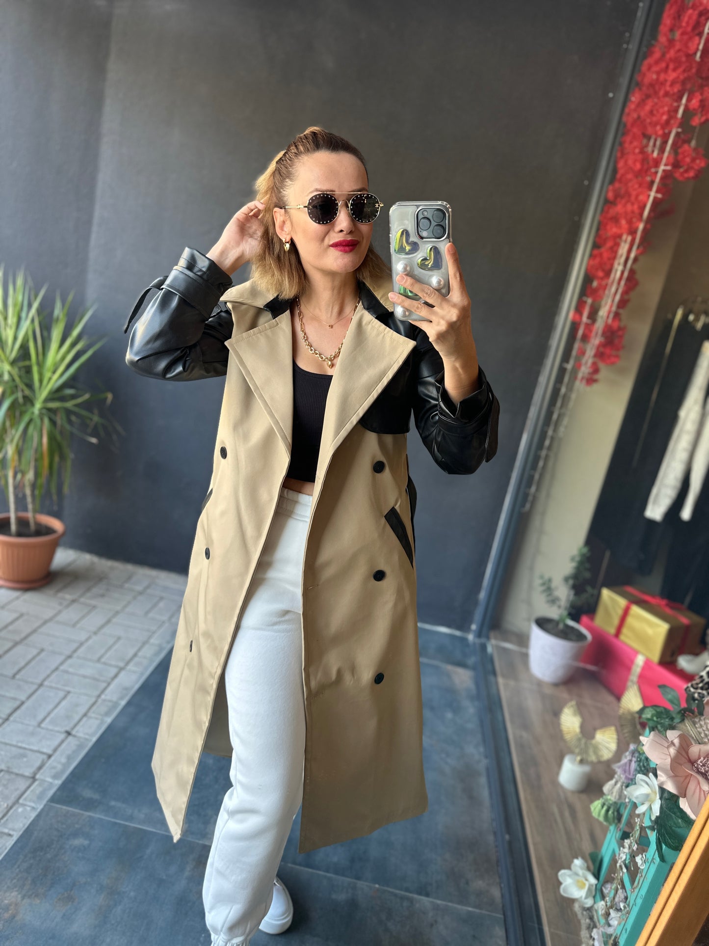 Asprn Camel Deri Det.Trenchcoat