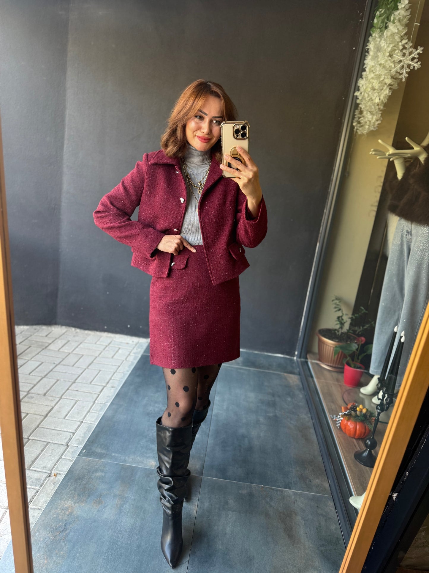 Twitz Bordo Etek & Ceket Takım