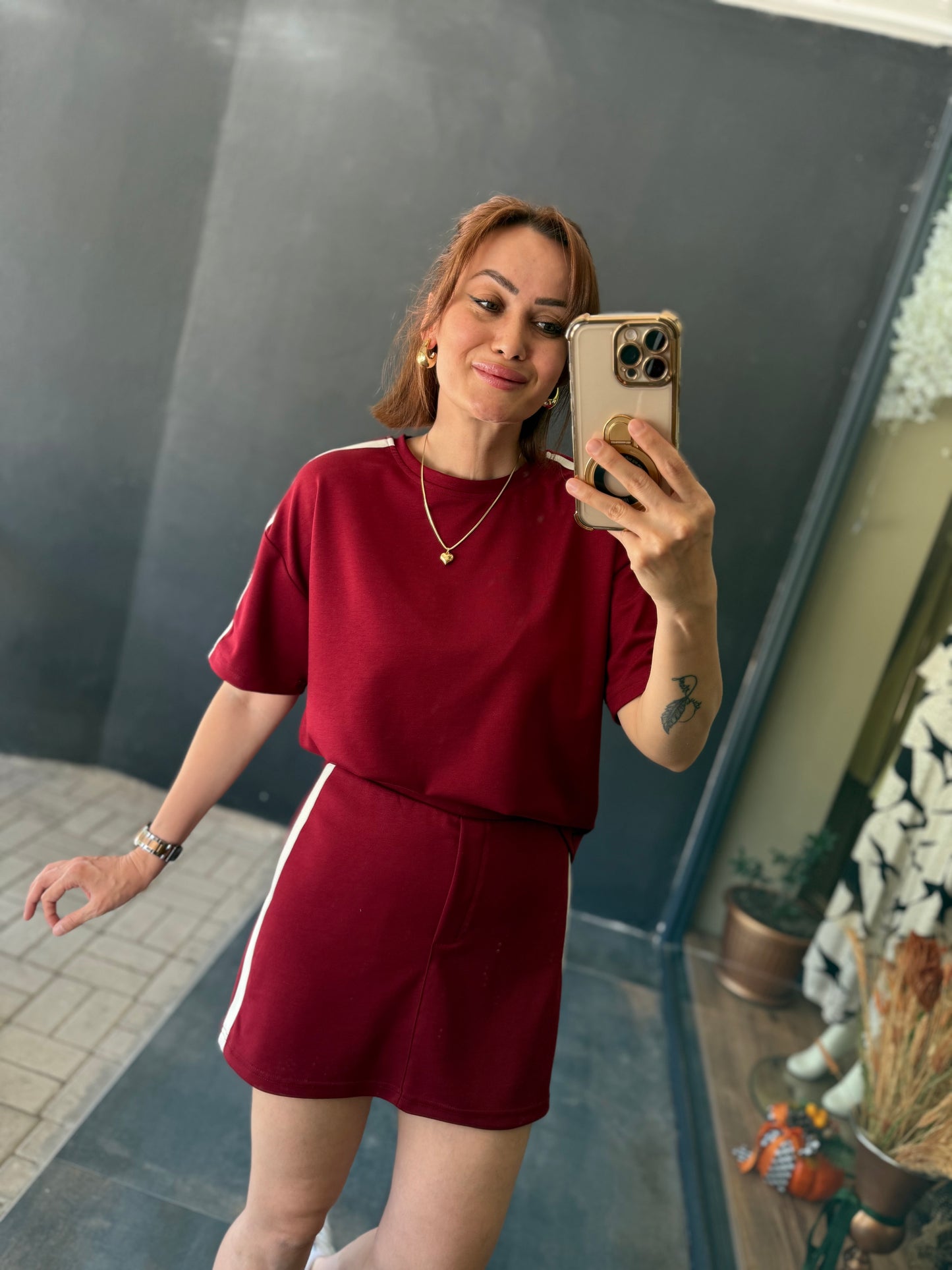 Ophira Bordo Etek&Şort Takım