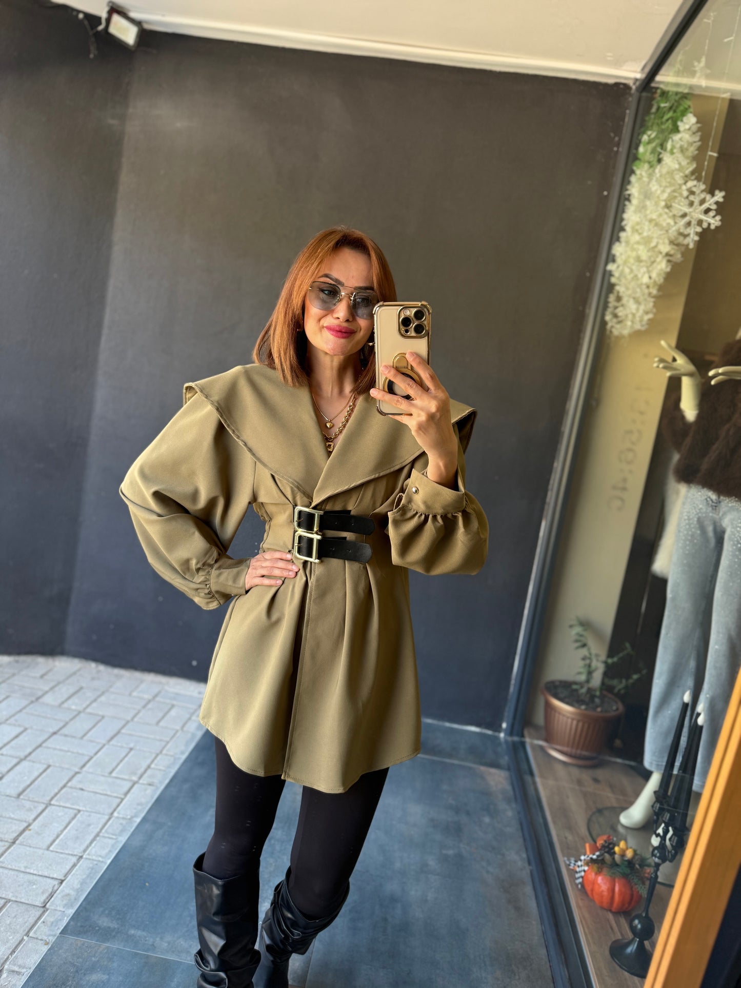 Şamda Haki Şal Yaka Ceket