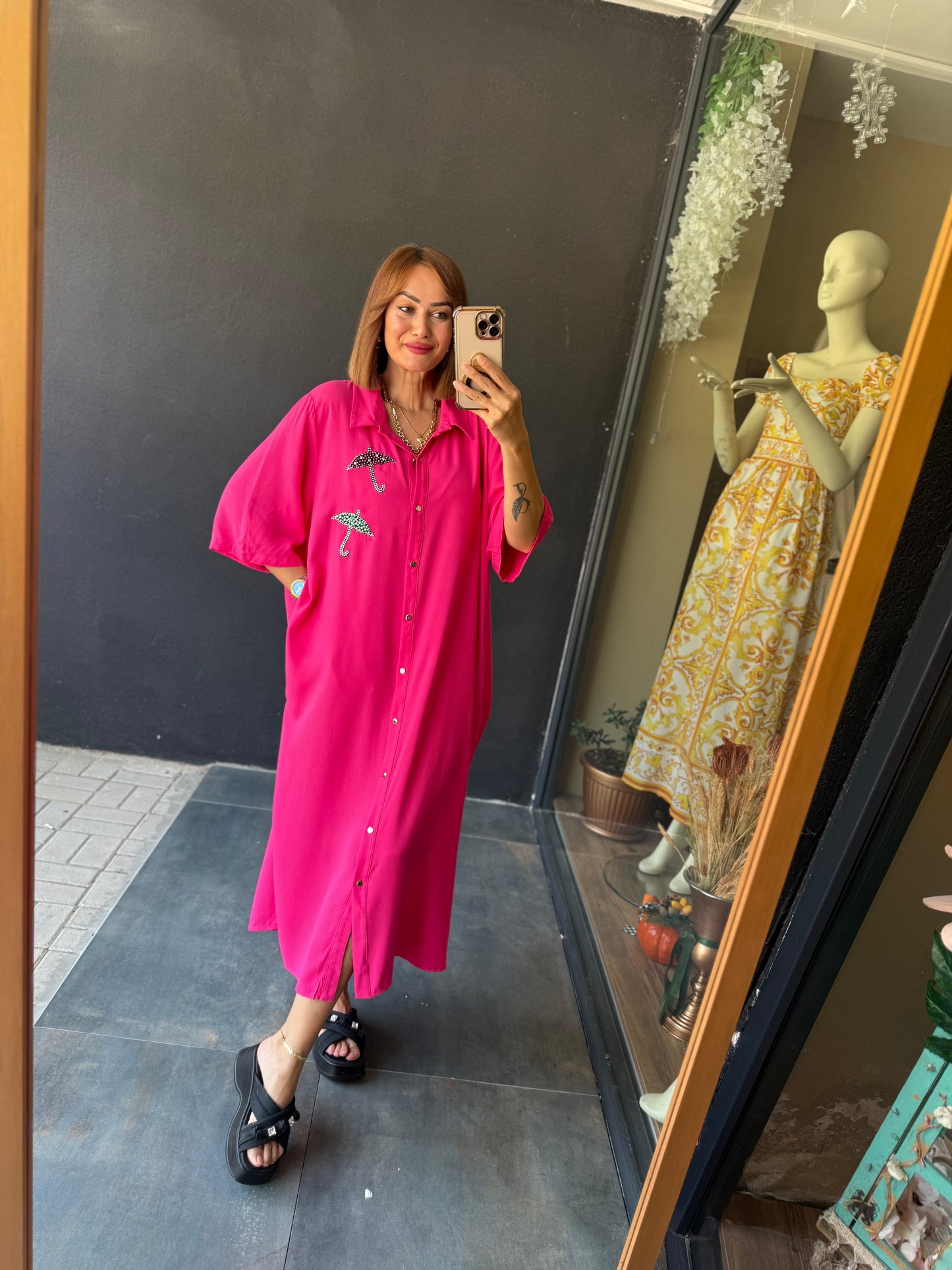 Osm Pembe Şemsiye Elbise/Tunik