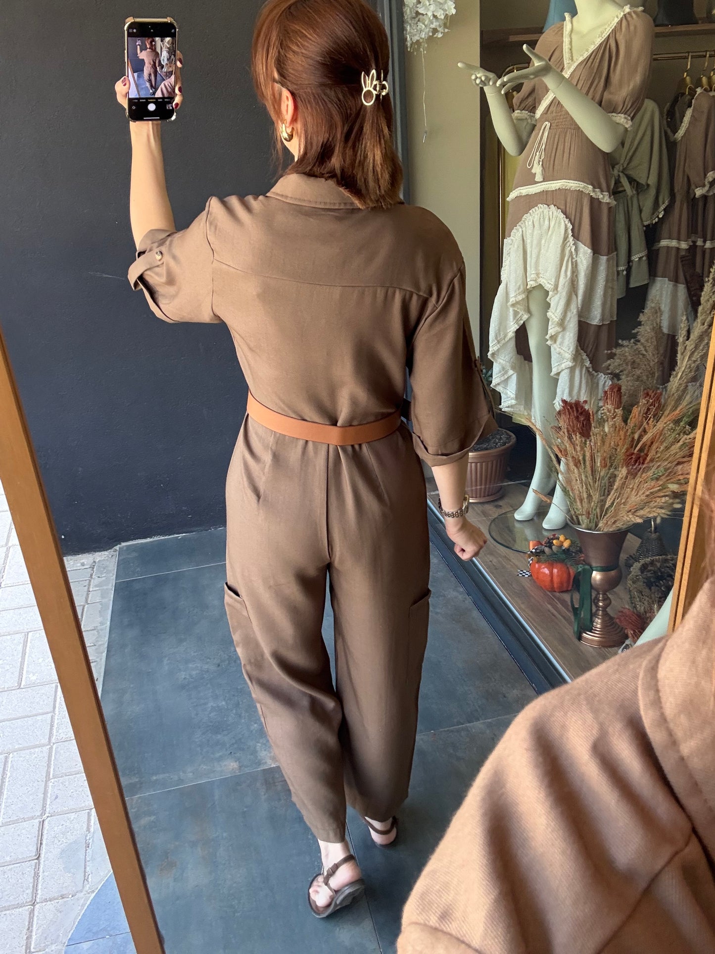 Dark Kahve Kemerli Tulum