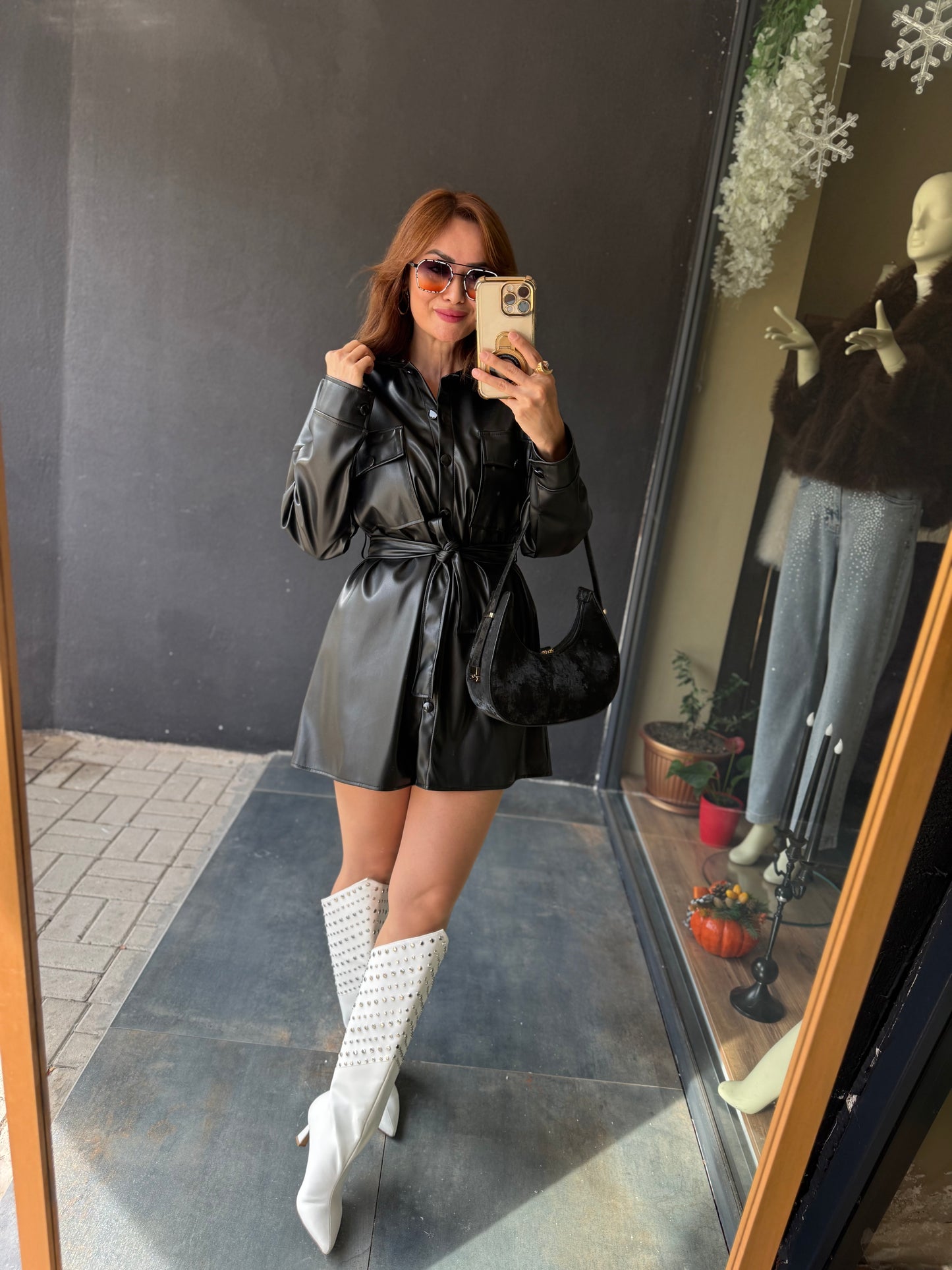 Prady Siyah Deri Elbise & Tunik