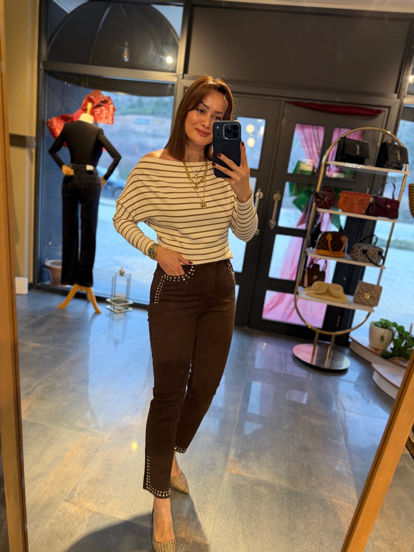 Virgin Kahve Çizgili Bluz