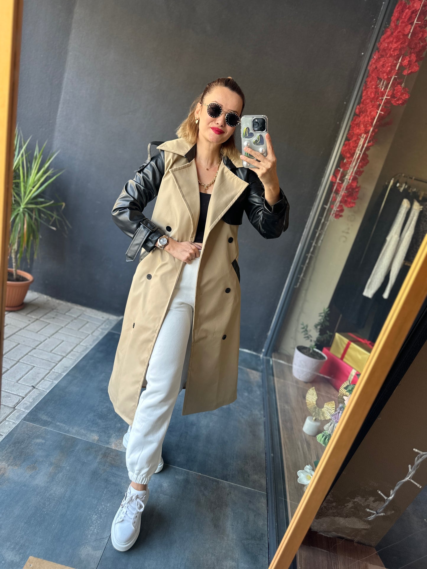 Asprn Camel Deri Det.Trenchcoat