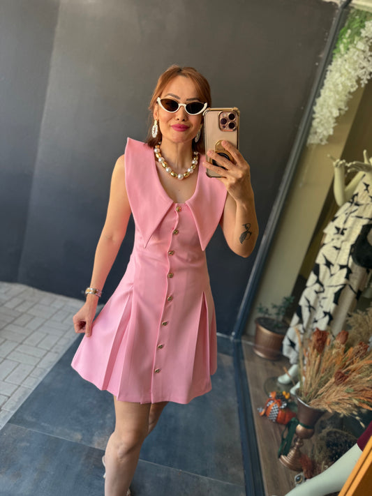 Jou Pembe Yakalı Elbise