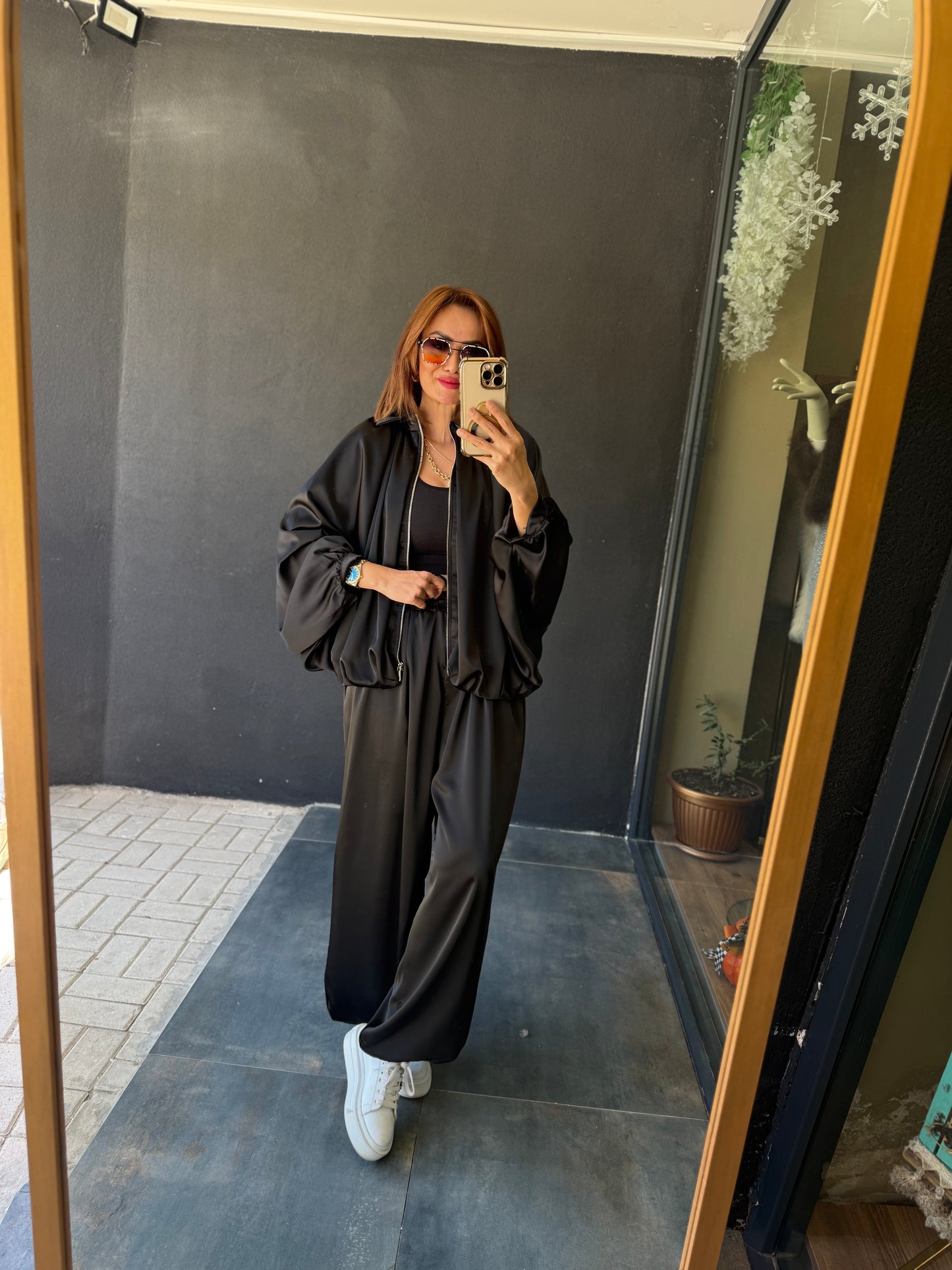 Cardinal Siyah Saten Bomber Takım