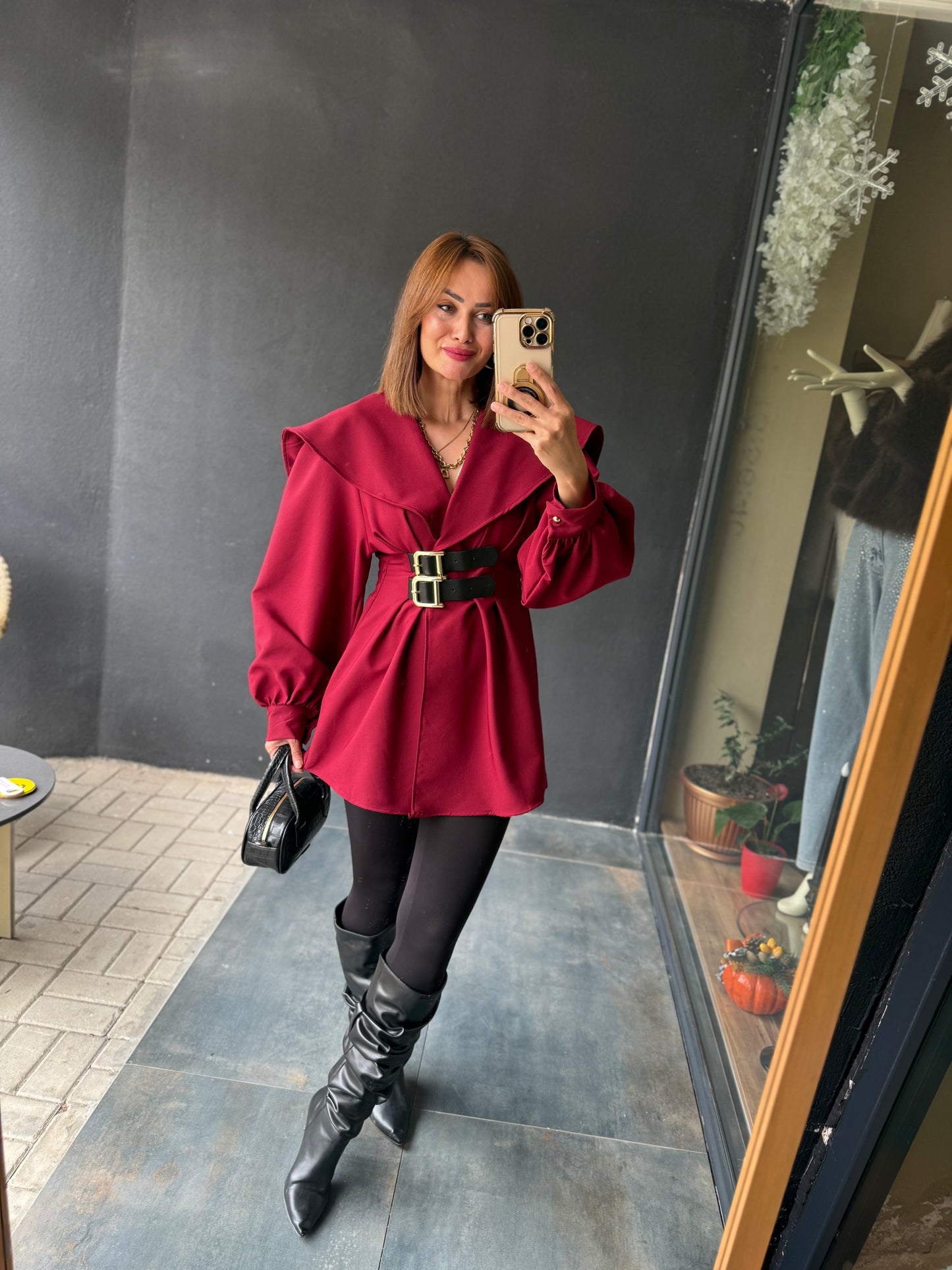 Şamda Bordo Şal Yaka Ceket