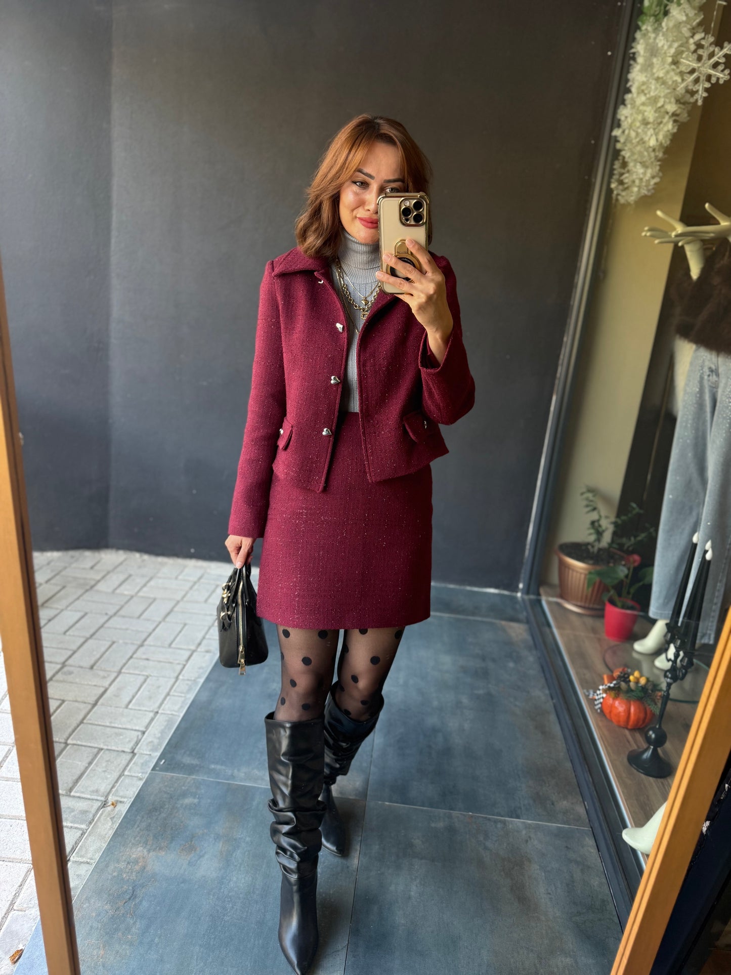 Twitz Bordo Etek & Ceket Takım