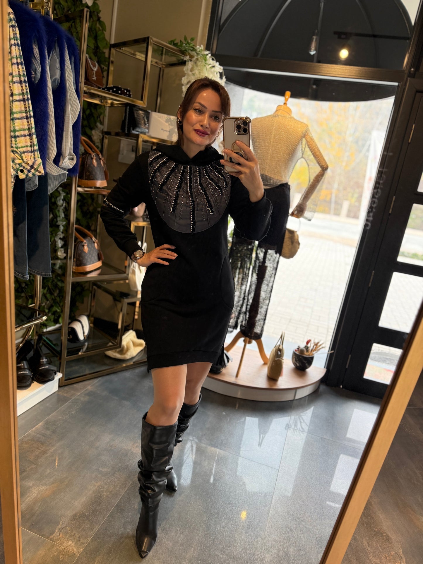 Dq Mane Siyah Taş Dety Elbise