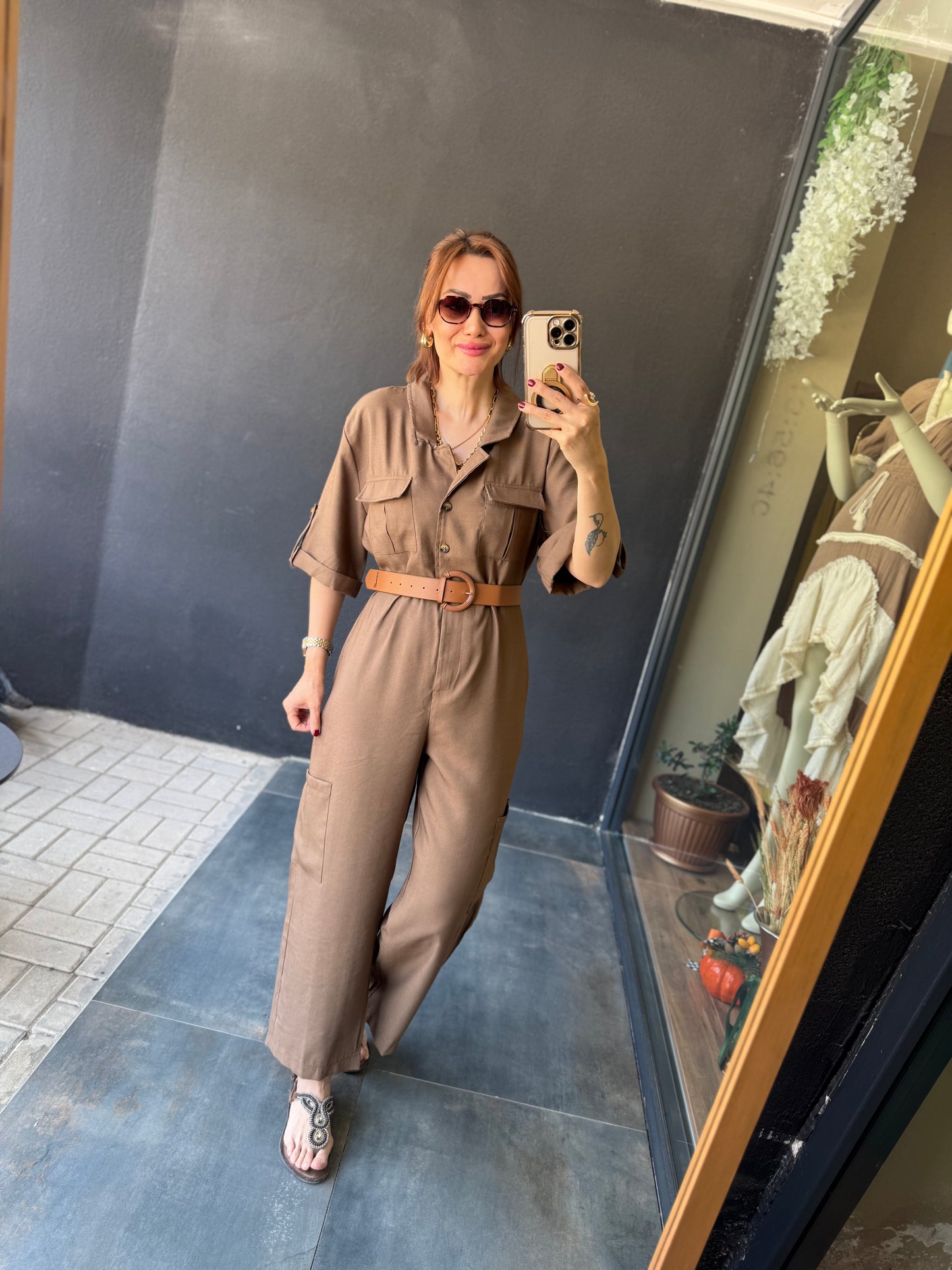 Dark Kahve Kemerli Tulum