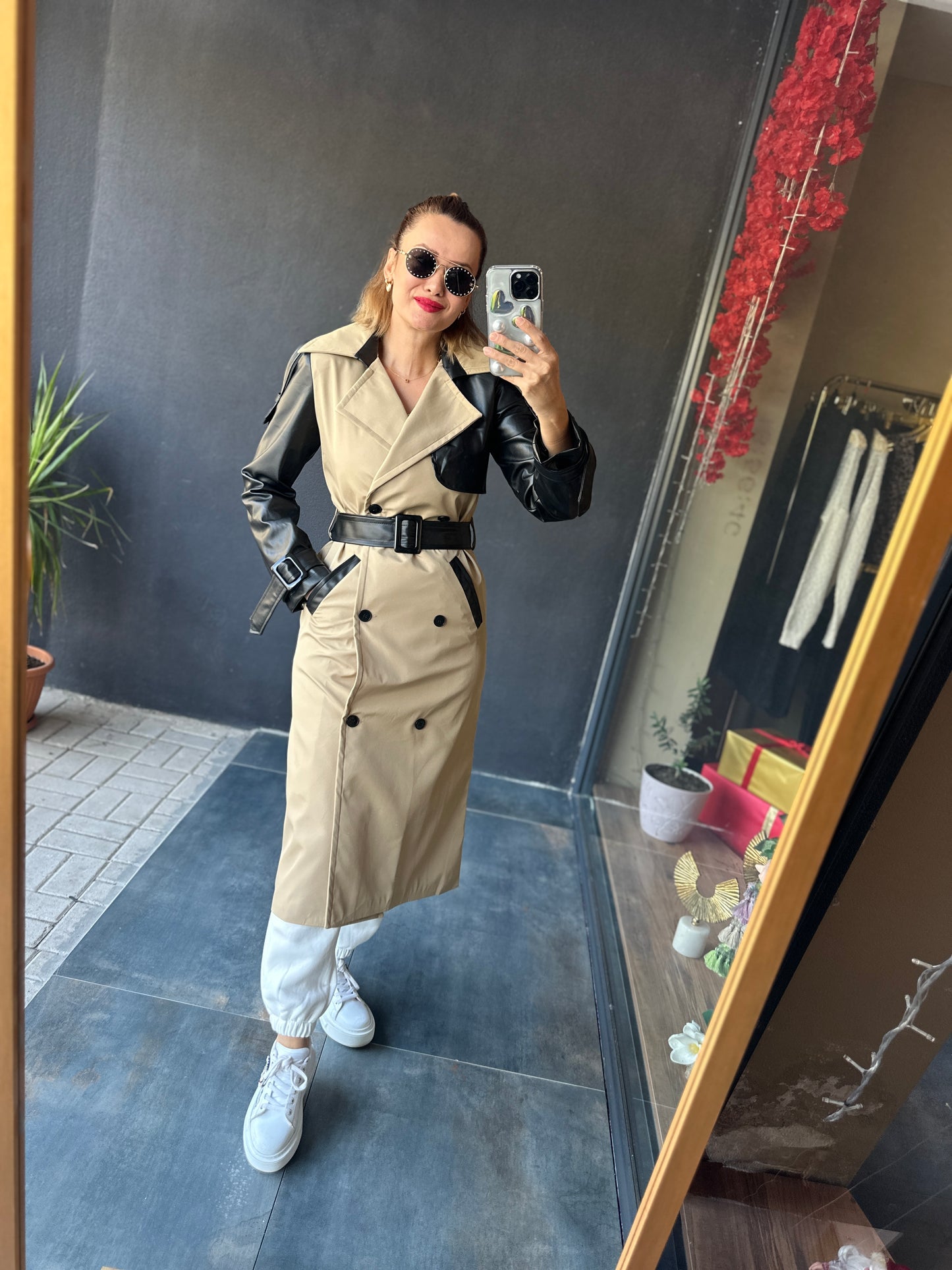 Asprn Camel Deri Det.Trenchcoat
