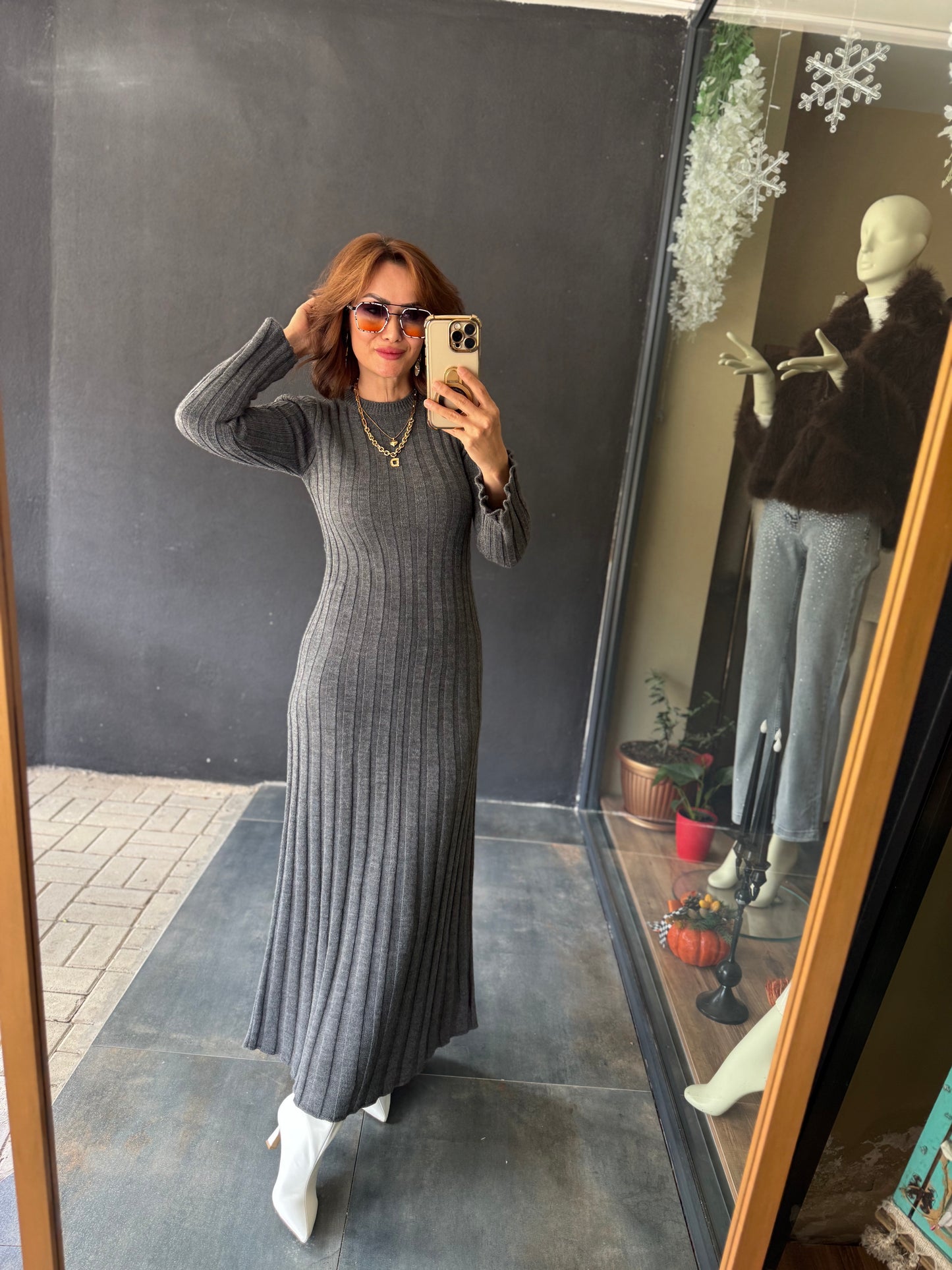 Lufi Maxi Elit Triko Gri Elbise