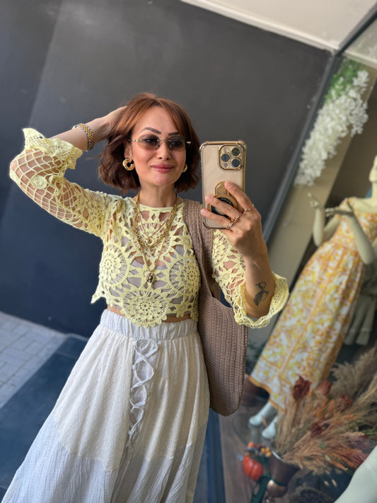 Kenza Sarı Örme Bluz