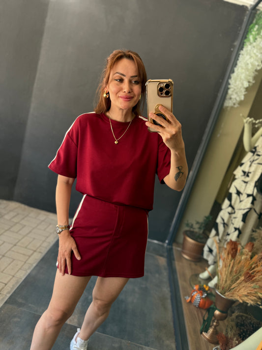 Ophira Bordo Etek&Şort Takım