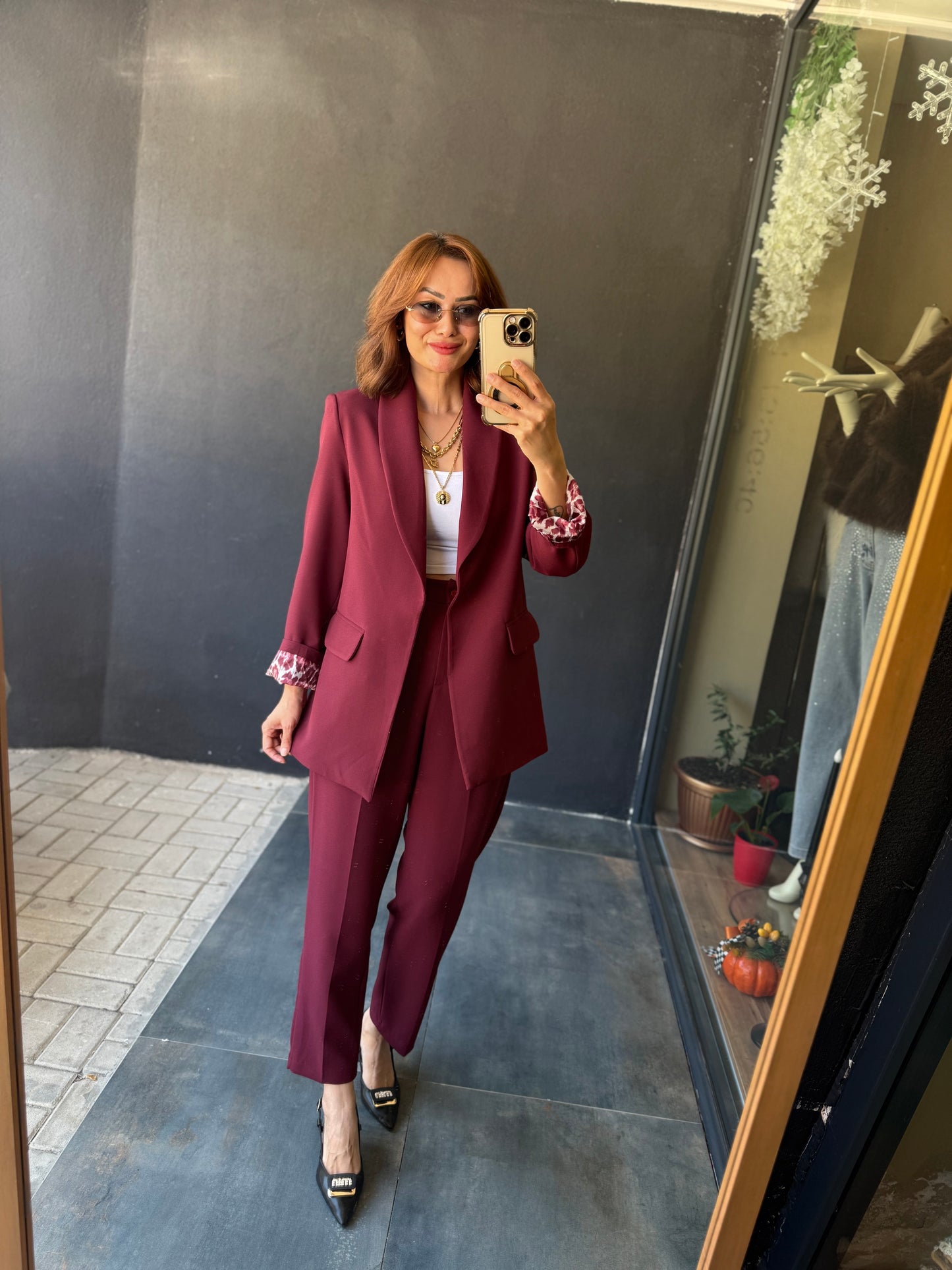 Melanj Bordo Ceket&Pantolon Takım