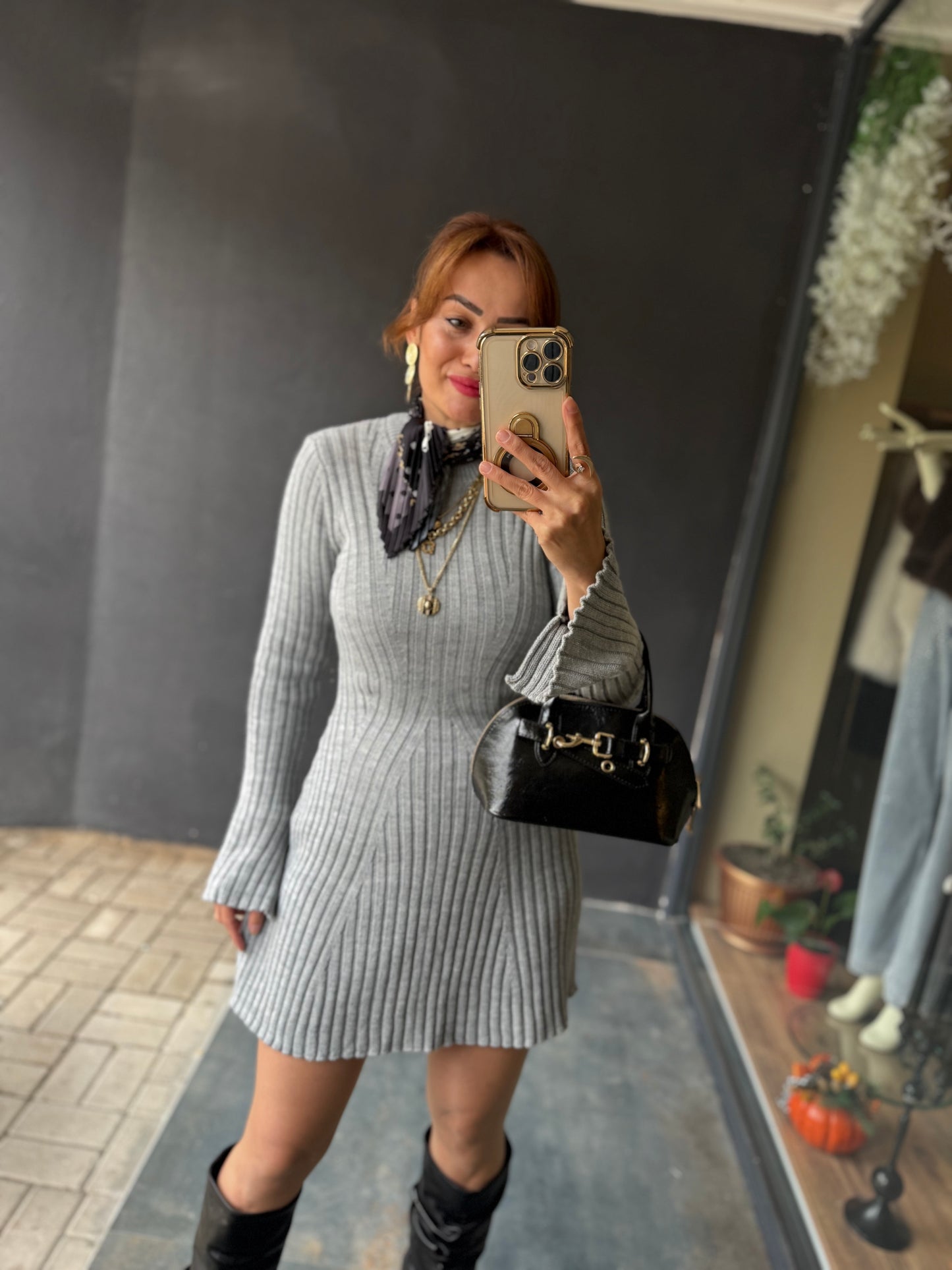 Silva Gri Triko Elbise