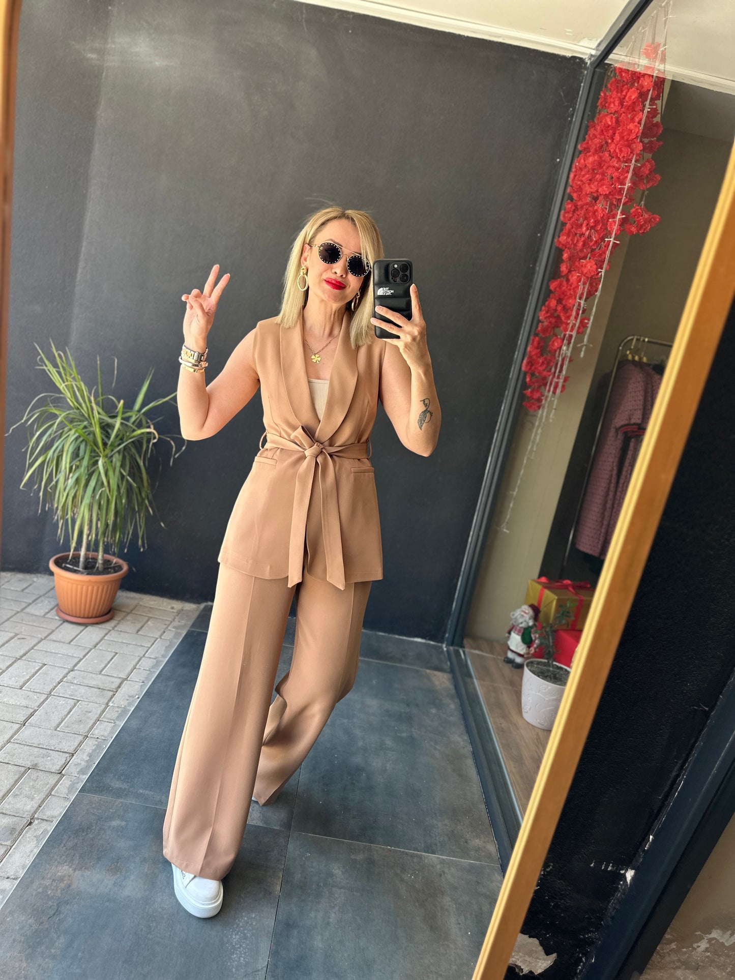 Rachel Camel Yelek Takım
