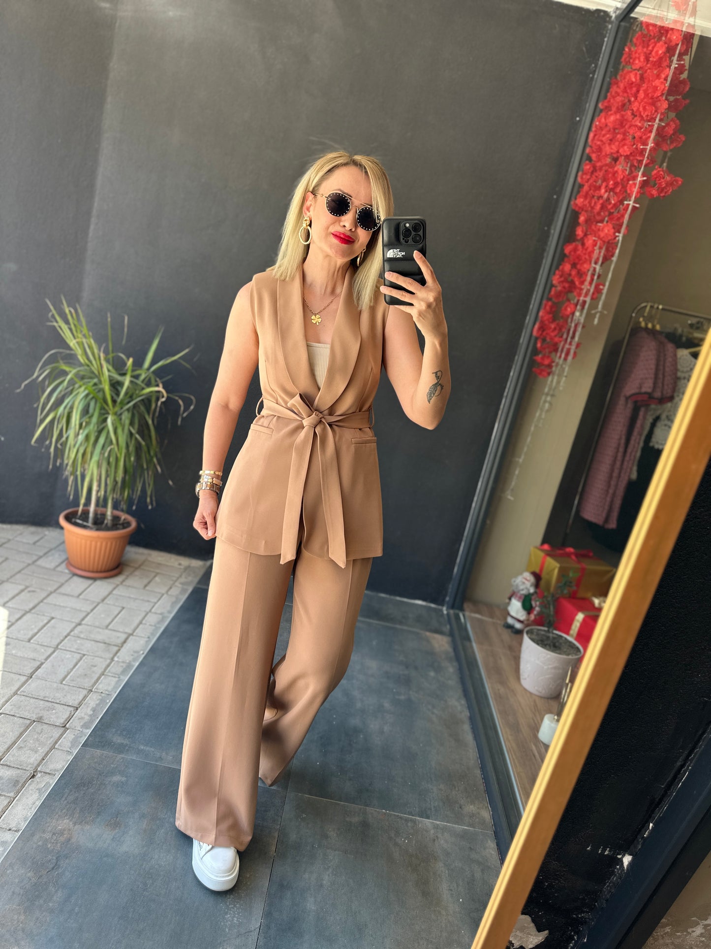 Rachel Camel Yelek Takım