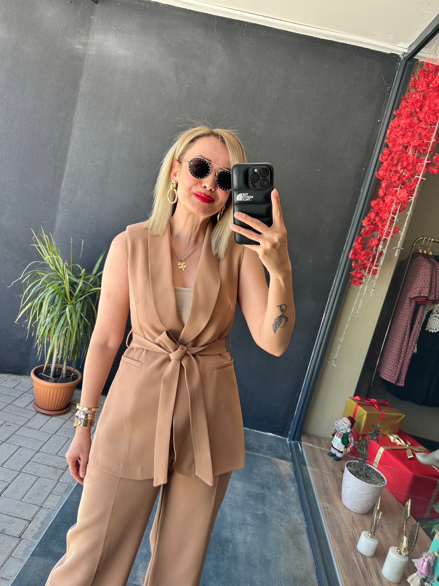 Rachel Camel Yelek Takım