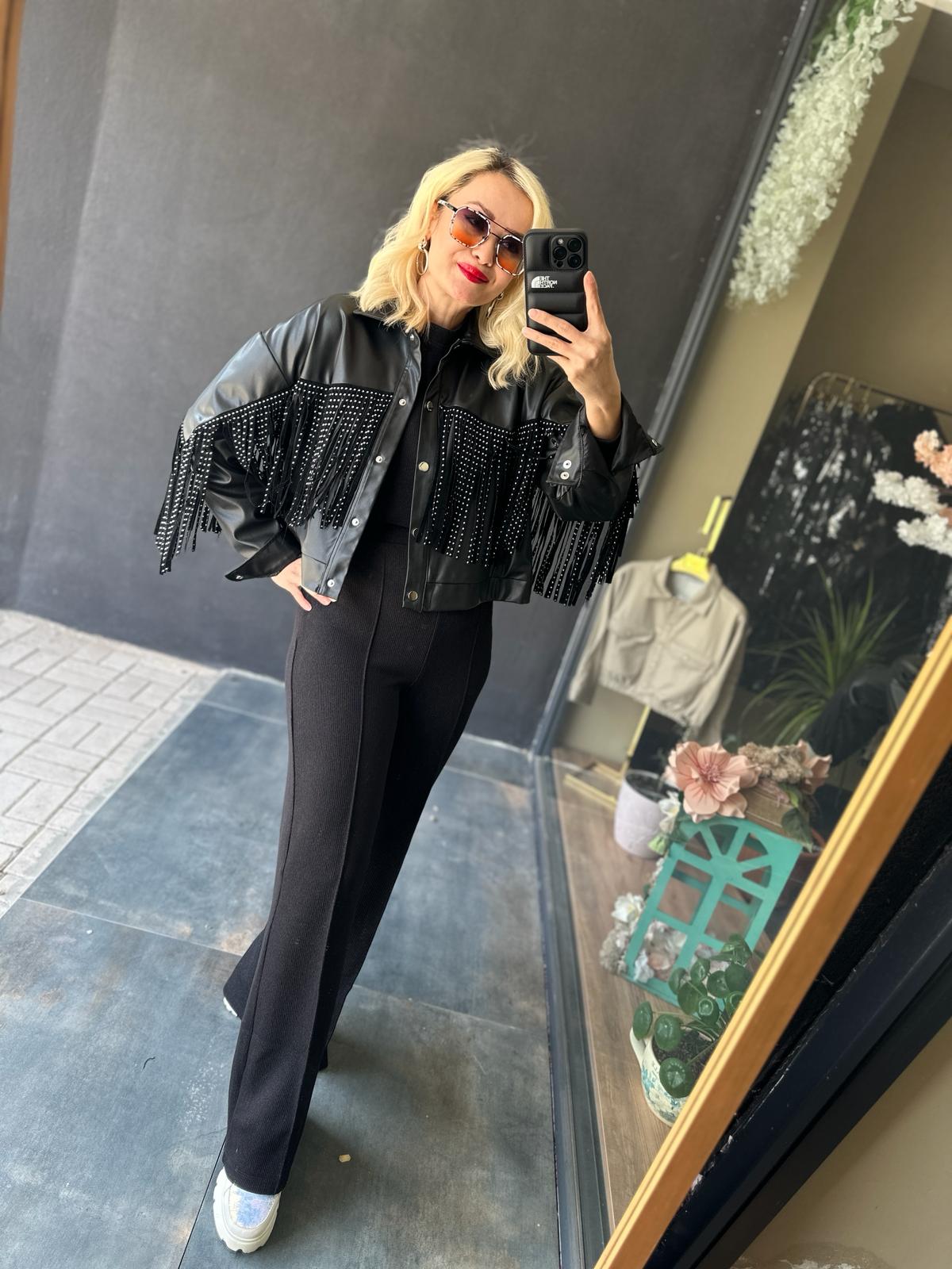 Püsküllü Fashion Deri Ceket