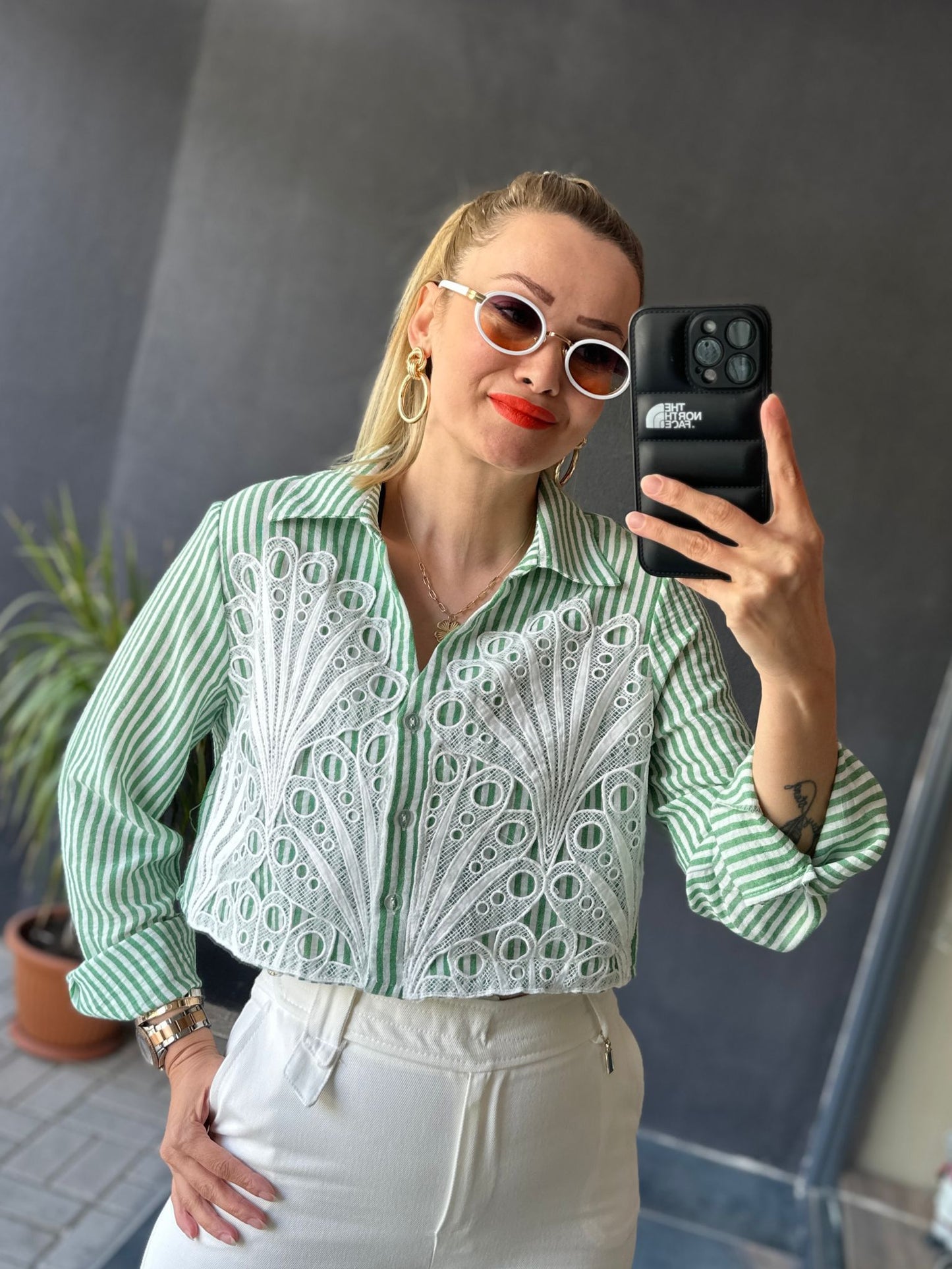 Julia Yeşil Çizgili Gömlek