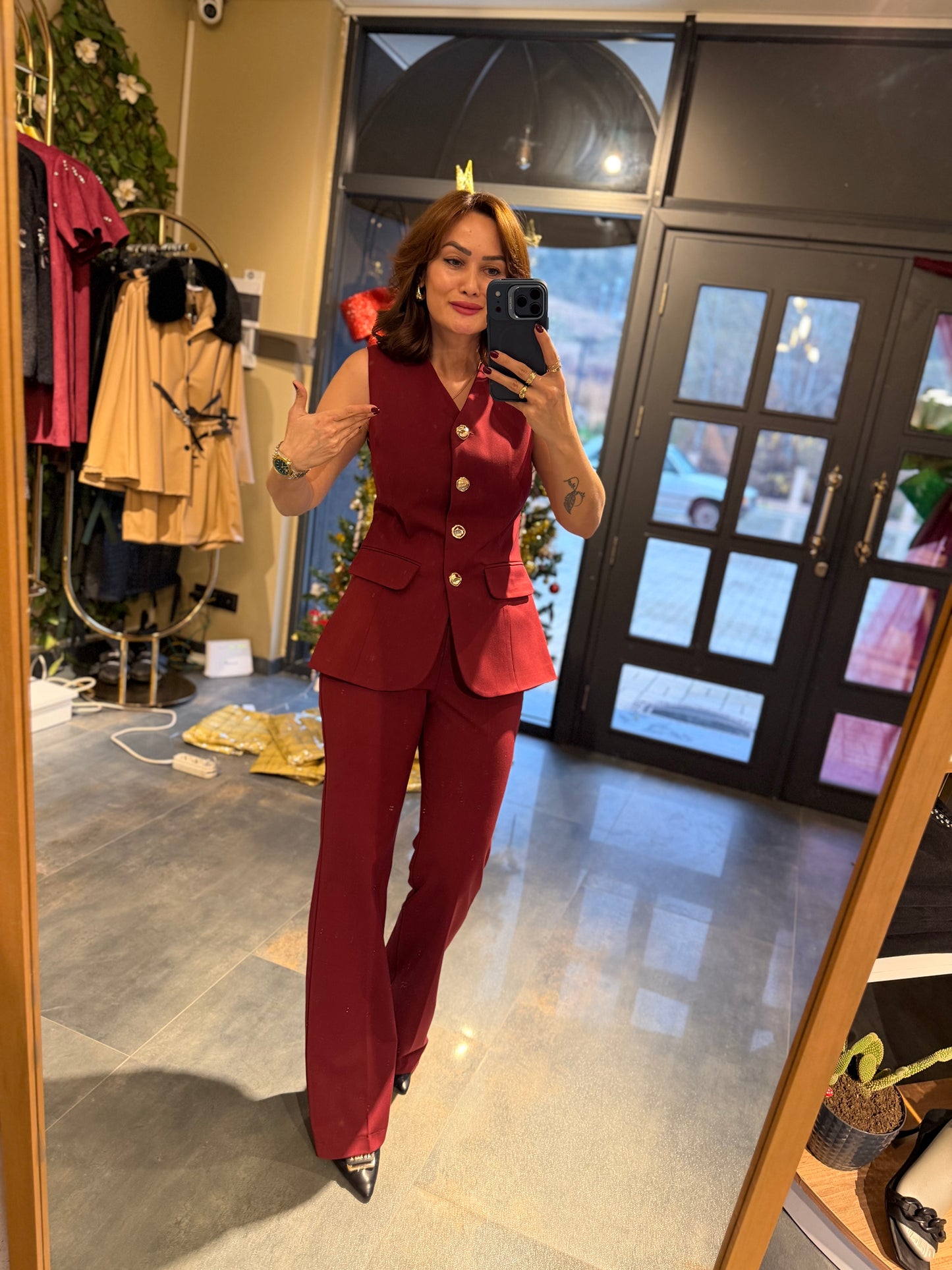 Lingo Bordo Yelek & Pantolon Takım