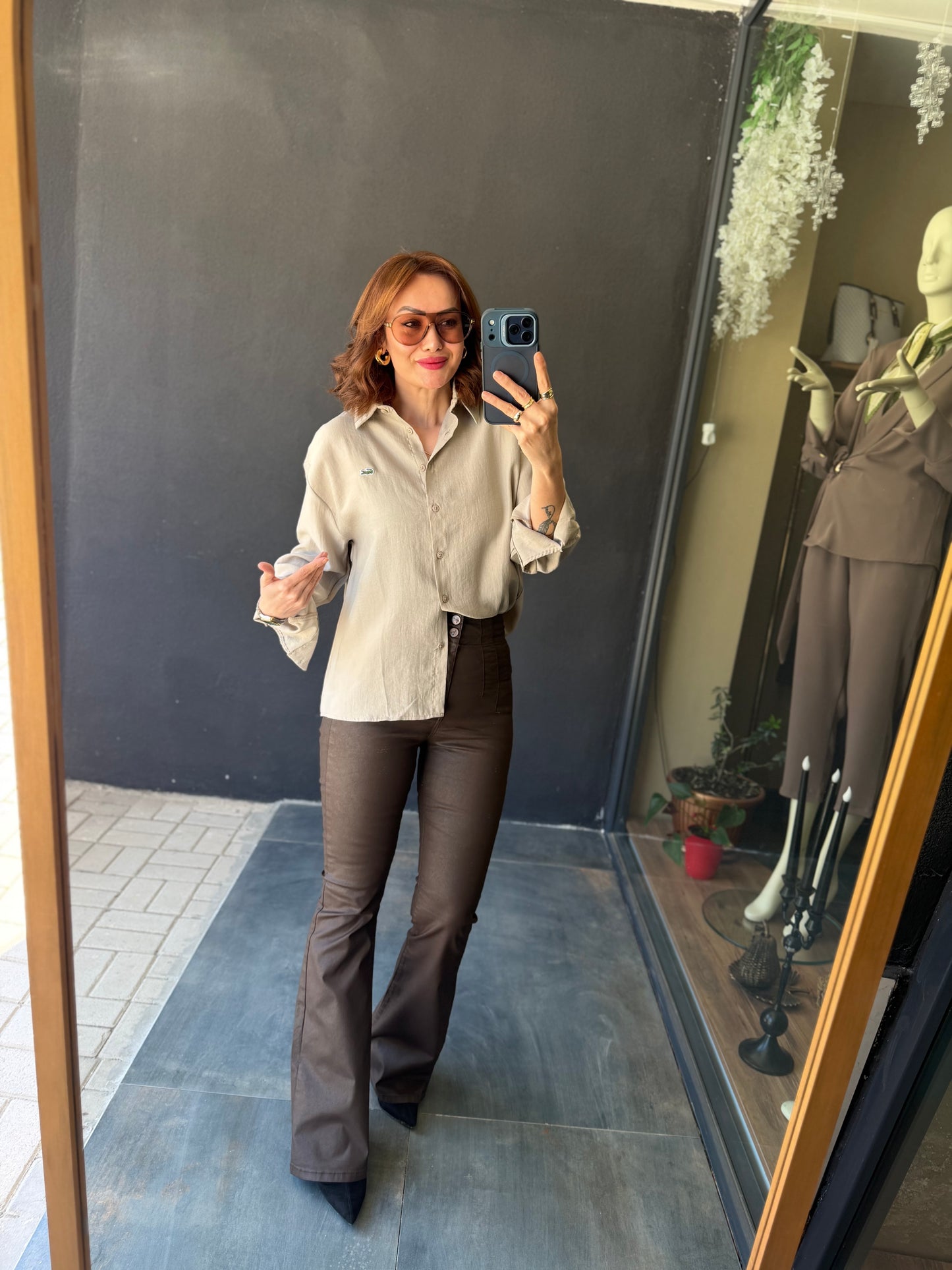 Burn Bej Tensel Gömlek