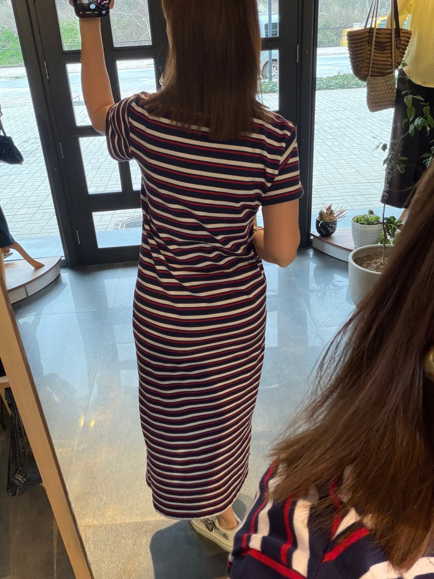 Oste Bordo Çizgili Elbise