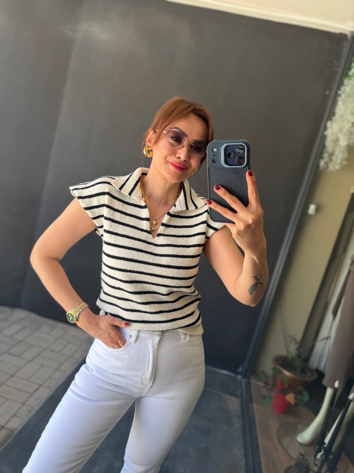 Virage Siyah Çizgili Triko Bluz