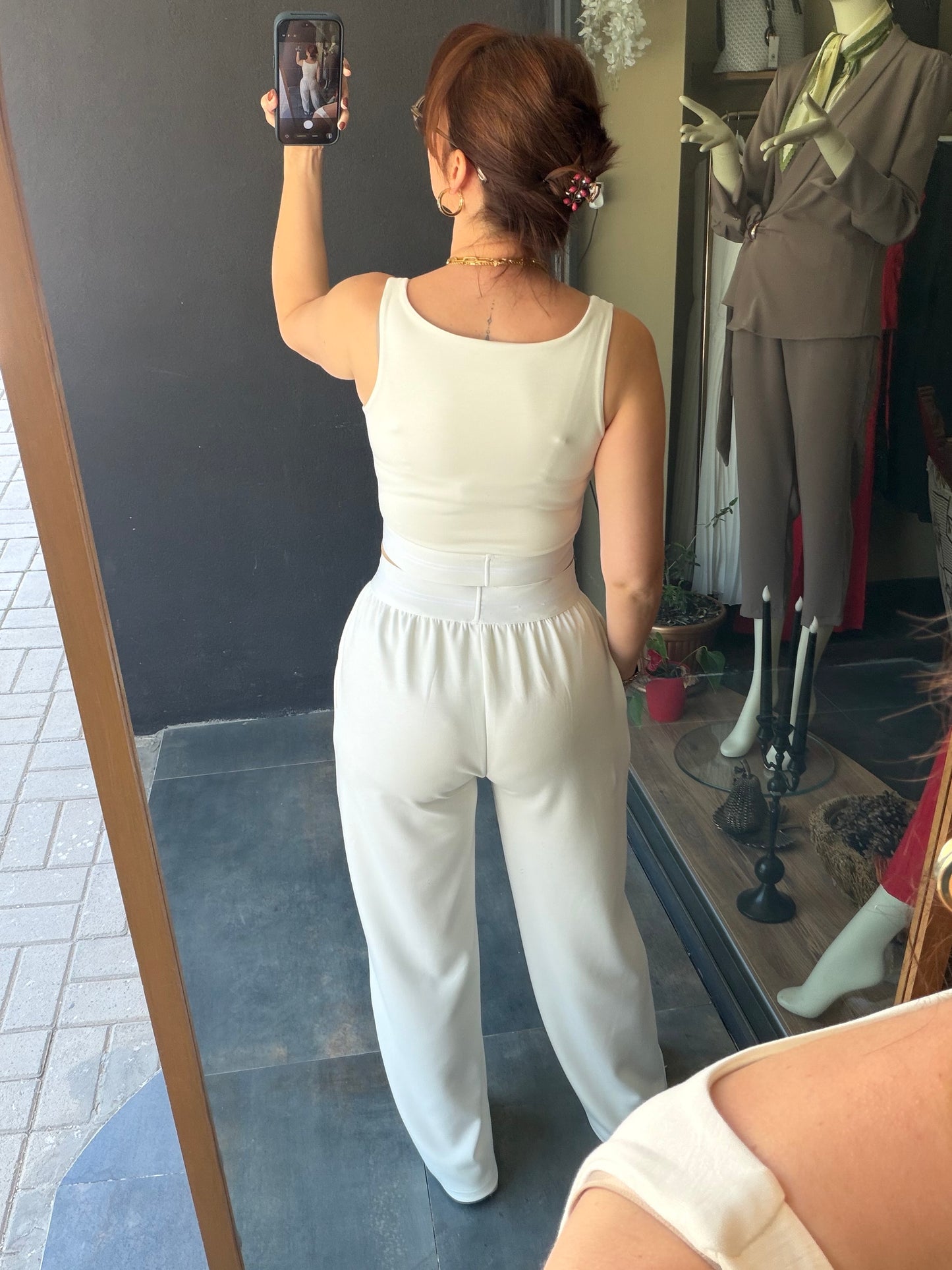 Vestal Beyaz Modal Crop &Pantolon Takım