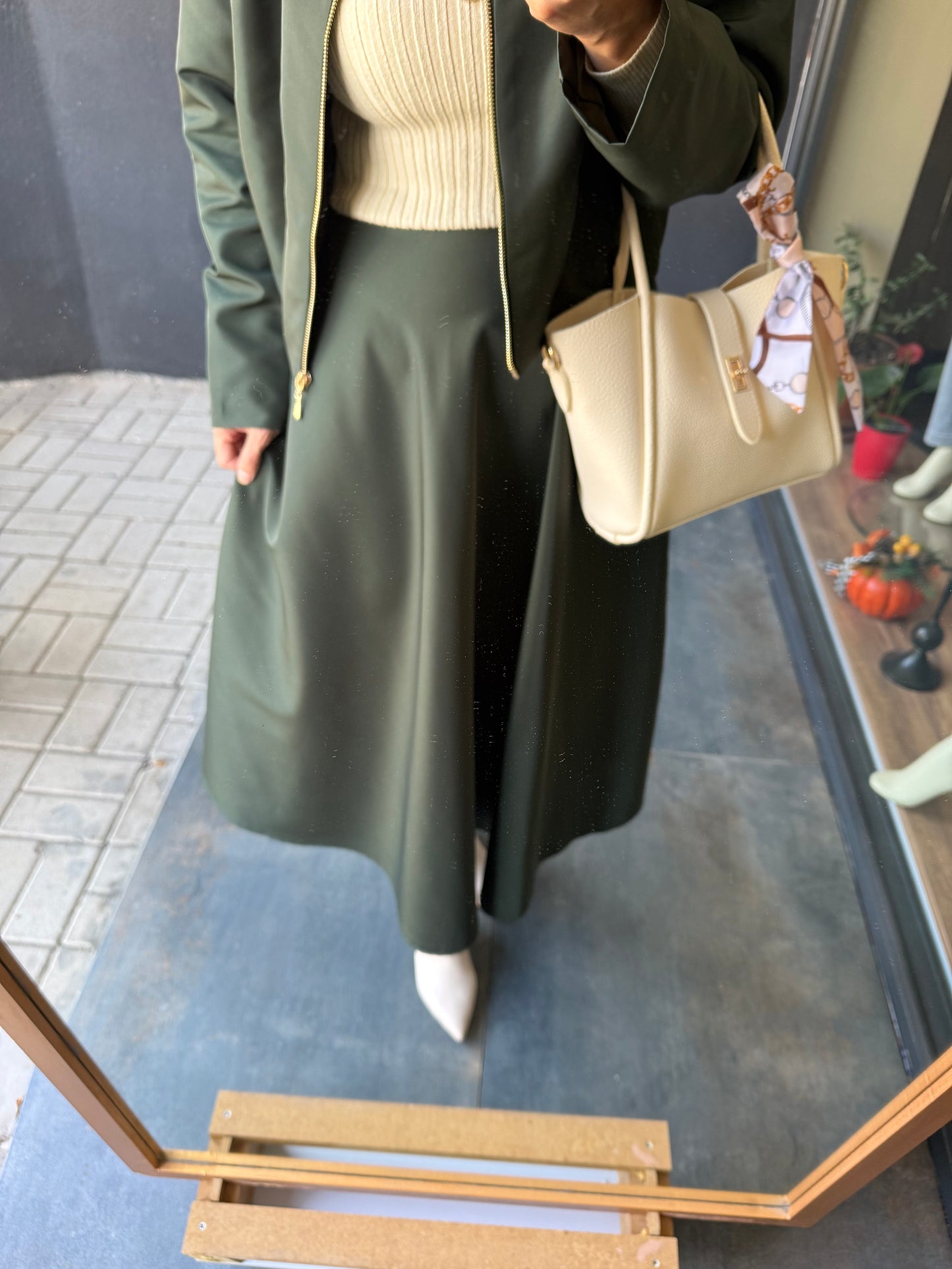 Pesto Haki Paraşüt Etek&Ceket Takım