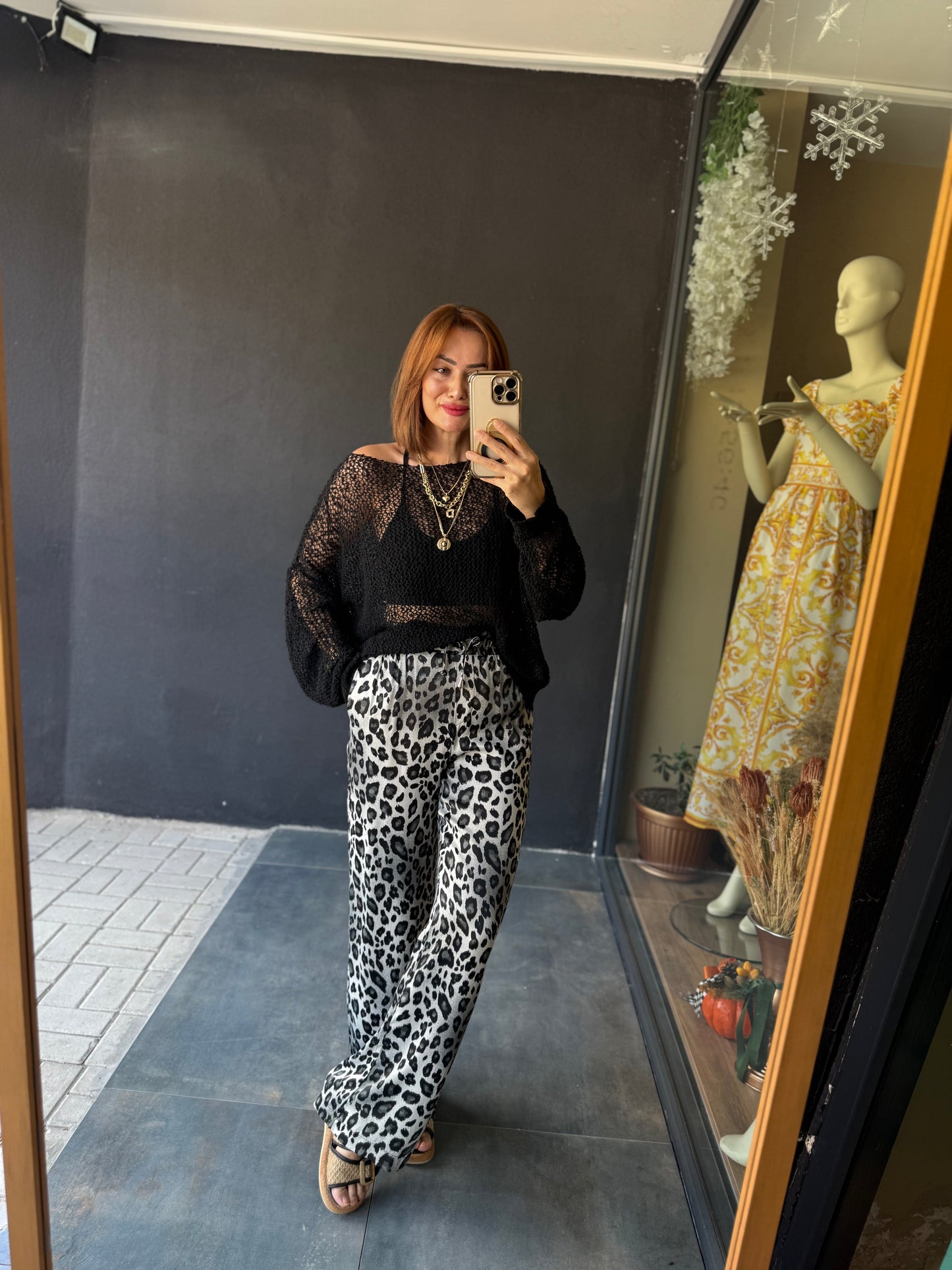 Virna Siyah/Beyaz Leopar Pantolon