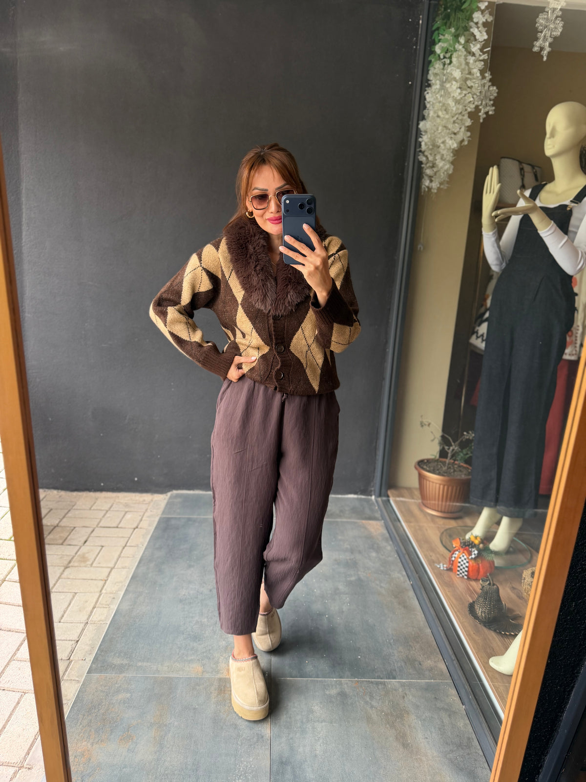 Taormina Kahve Baklava Desen Hırka
