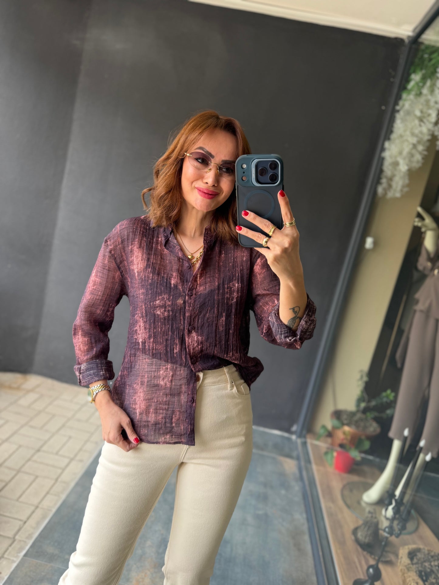 Vilen Bordo Transparan Gömlek